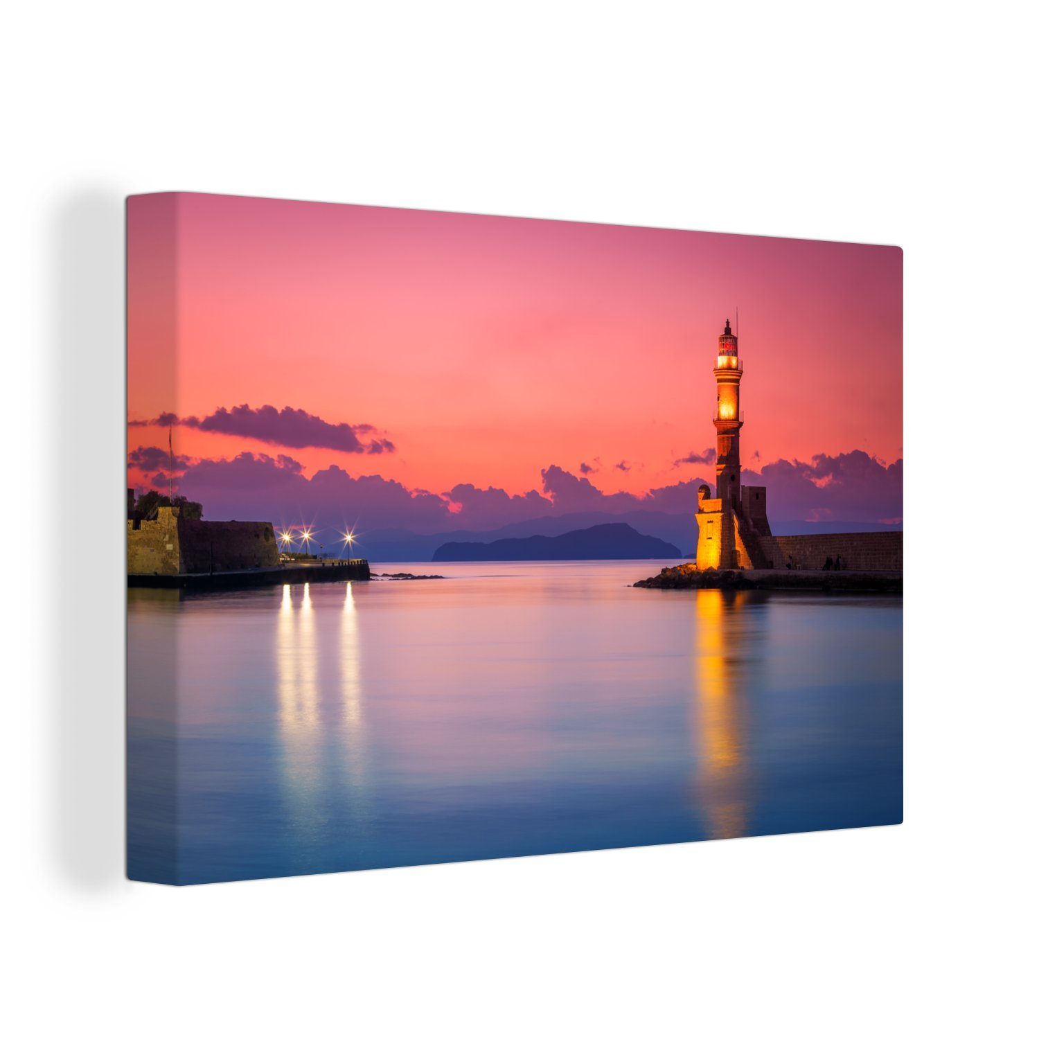 Aufhängefertig, Leuchtturm St), OneMillionCanvasses® Wanddeko, Leinwandbild in 30x20 Wandbild Leinwandbilder, Chania, cm Kreta auf (1