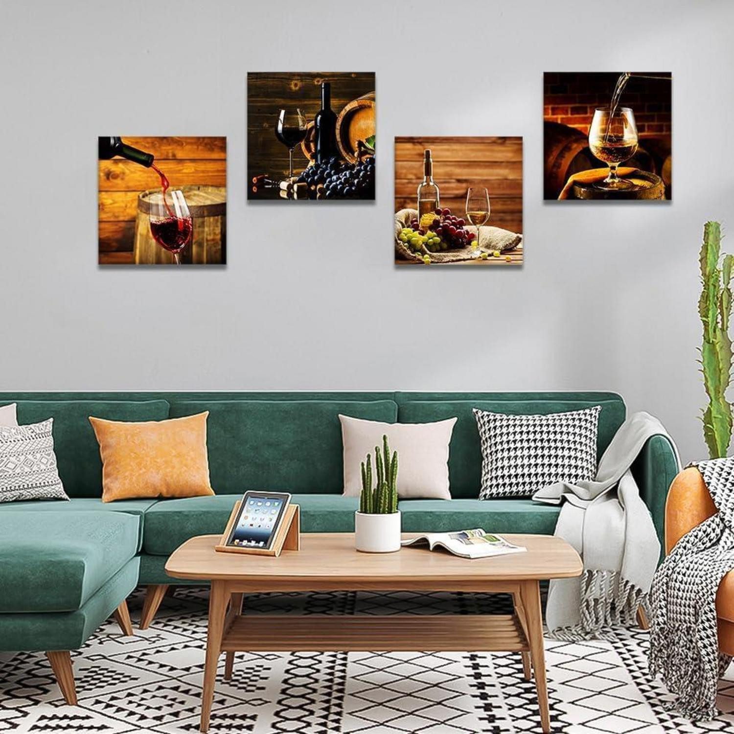 Artscope Mehrteilige Bilder 4-teiliges Leinwandbild Romantischer Wein Motiv 30x30cm - Moderne
