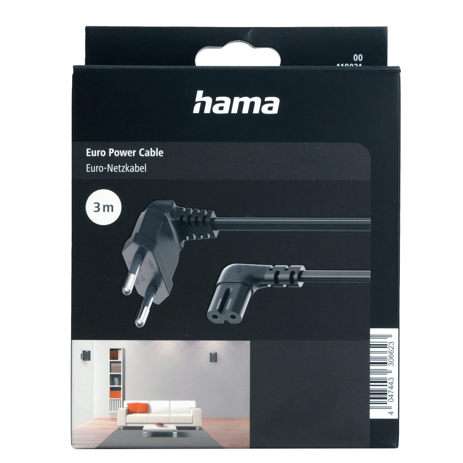 Hama 3m Euro-Stecker Netz-Kabel Strom-Kabel Netzkabel, Euro-Stecker, 2-Pol.-Kupplung (300 cm), Dopplenut Geräte-Kupplung Typ C CEE 7/16 für Konsole TV Radio etc – Bild 2 von 5