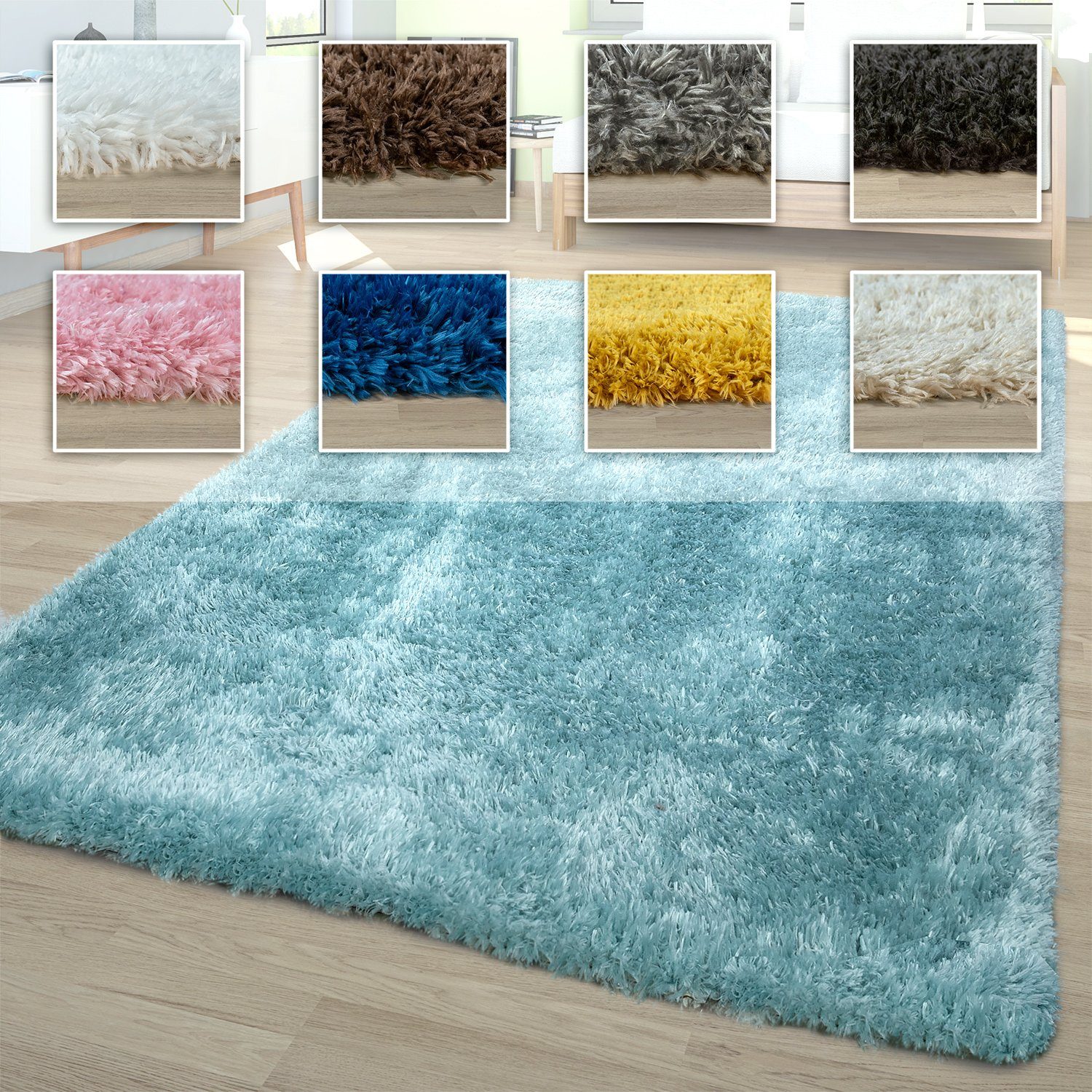 Hochflor-Teppich Waschbarer Hochflor Teppich 4 Home, Blau Flokati Höhe: rechteckig, TT mm Shaggy Look