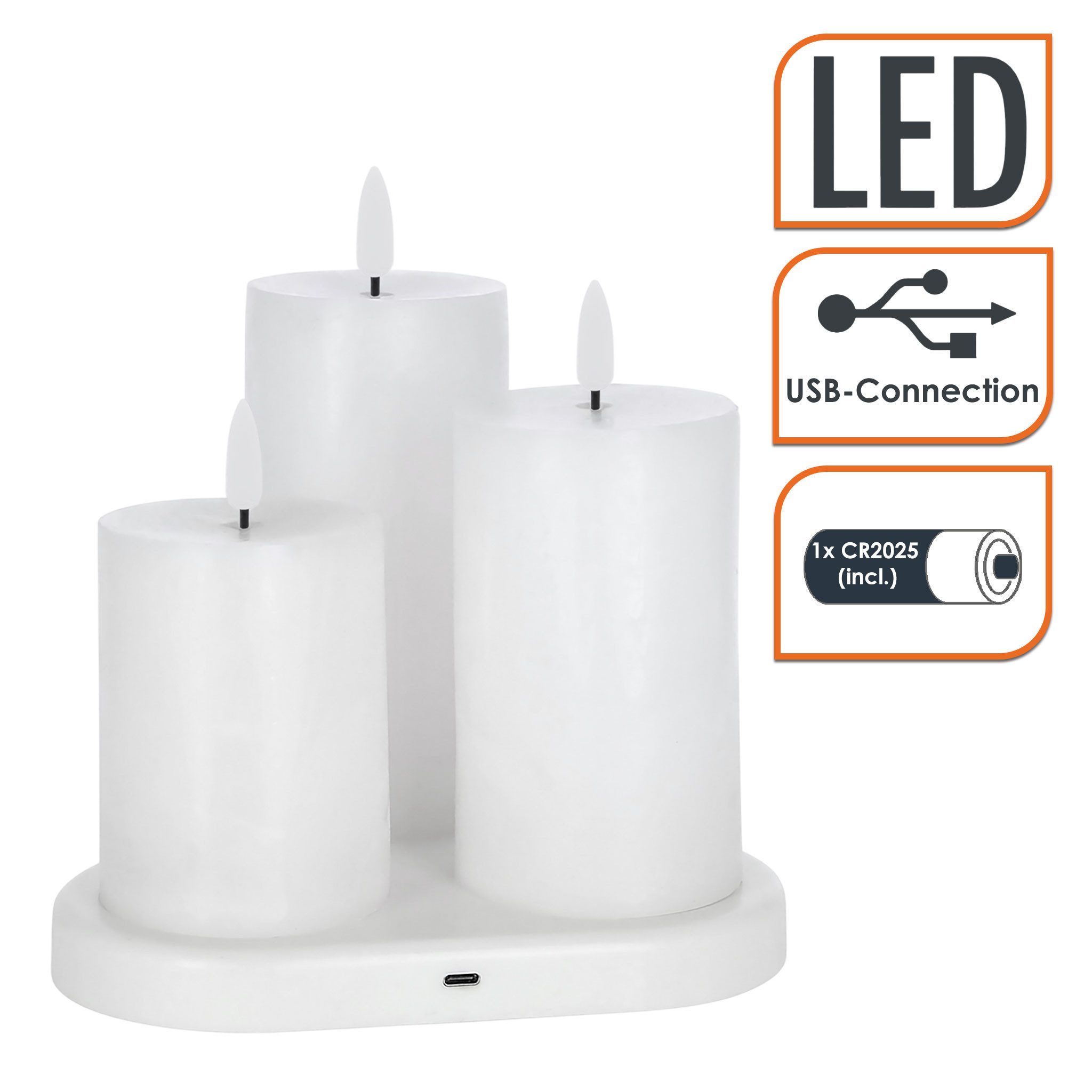 Spetebo LED-Kerze 3er Set Echtwachs Kerze wiederaufladbar mit Ladestation, warm weiß, Künstliche Stumpenkerze mit Flammen Effekt Akku betrieben – Bild 5 von 5
