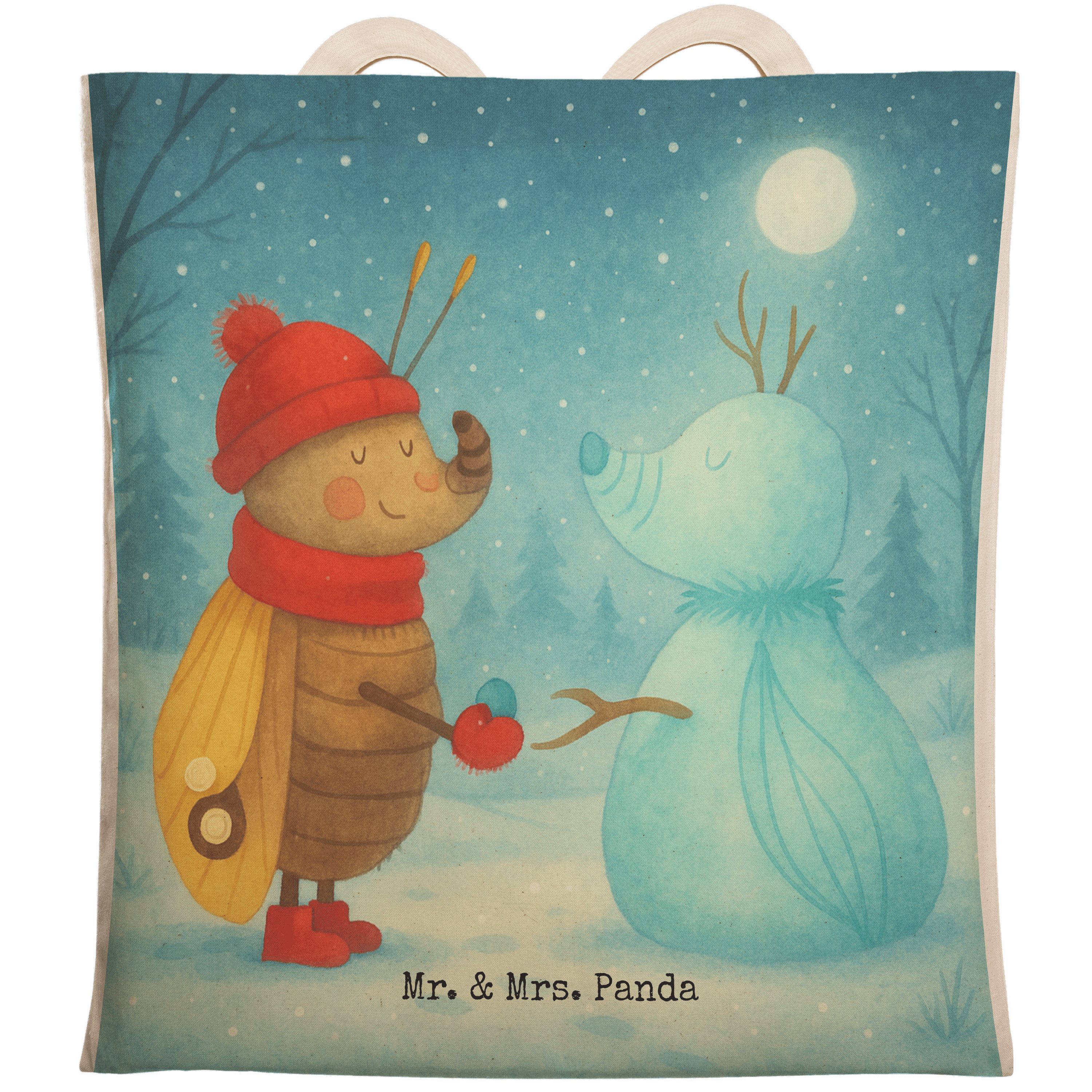 Tragetasche Nachtfalter Schneemann Design, Tote Bag, Weiß, Beuteltasche, Weihnach