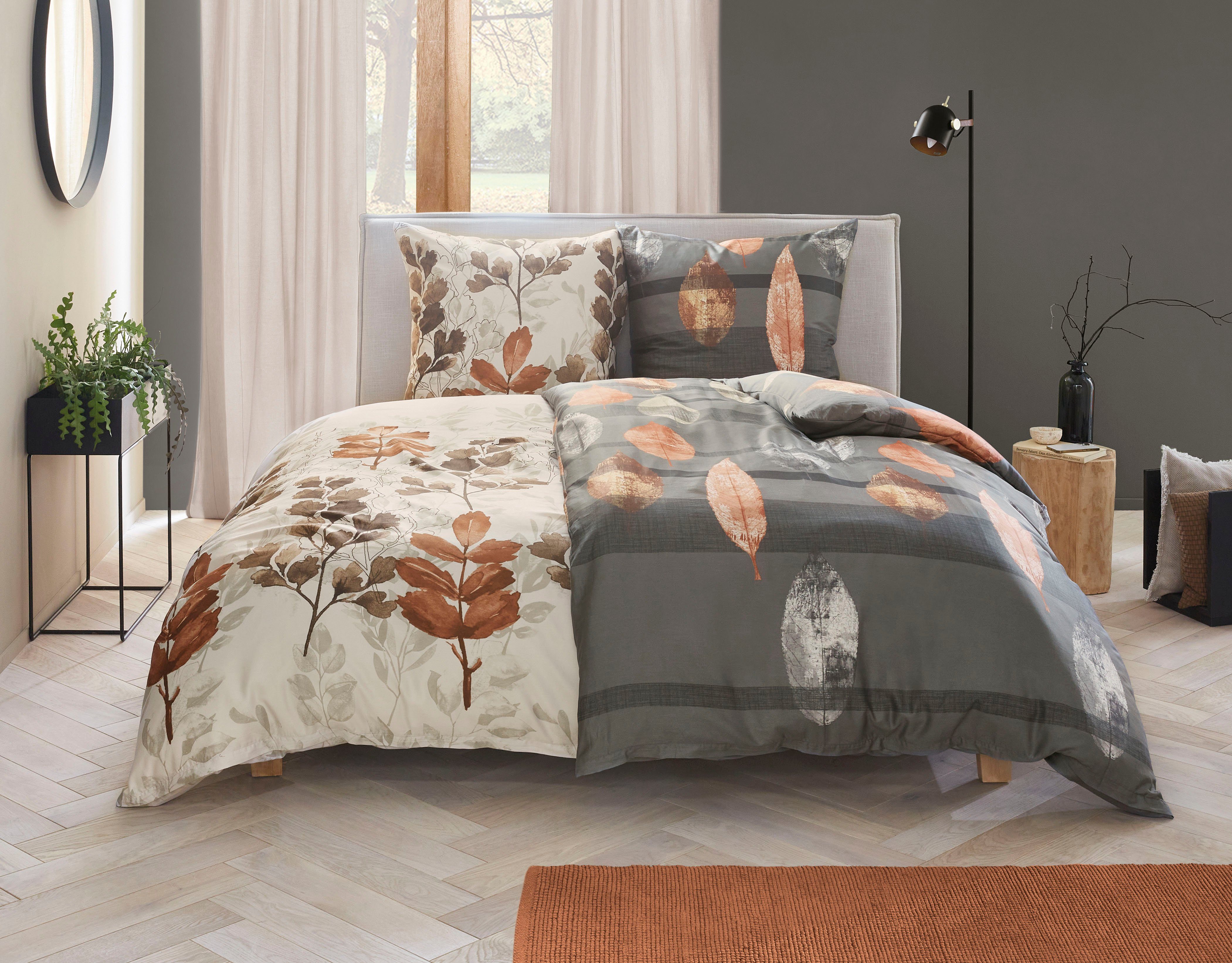 Kleine Wolke Bettwäsche Grana, Mako-Satin, 2 teilig, mit Blättern