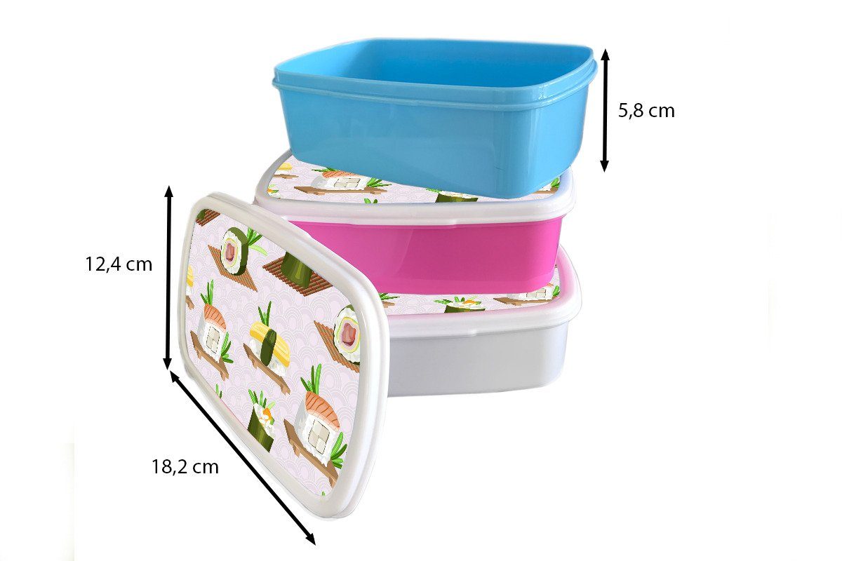 MuchoWow Lunchbox Muster - Lebensmittel und für Jungs Brotbox Sushi und weiß Japan, Mädchen Kinder (2-tlg), Brotdose, - Kunststoff, - Erwachsene, für