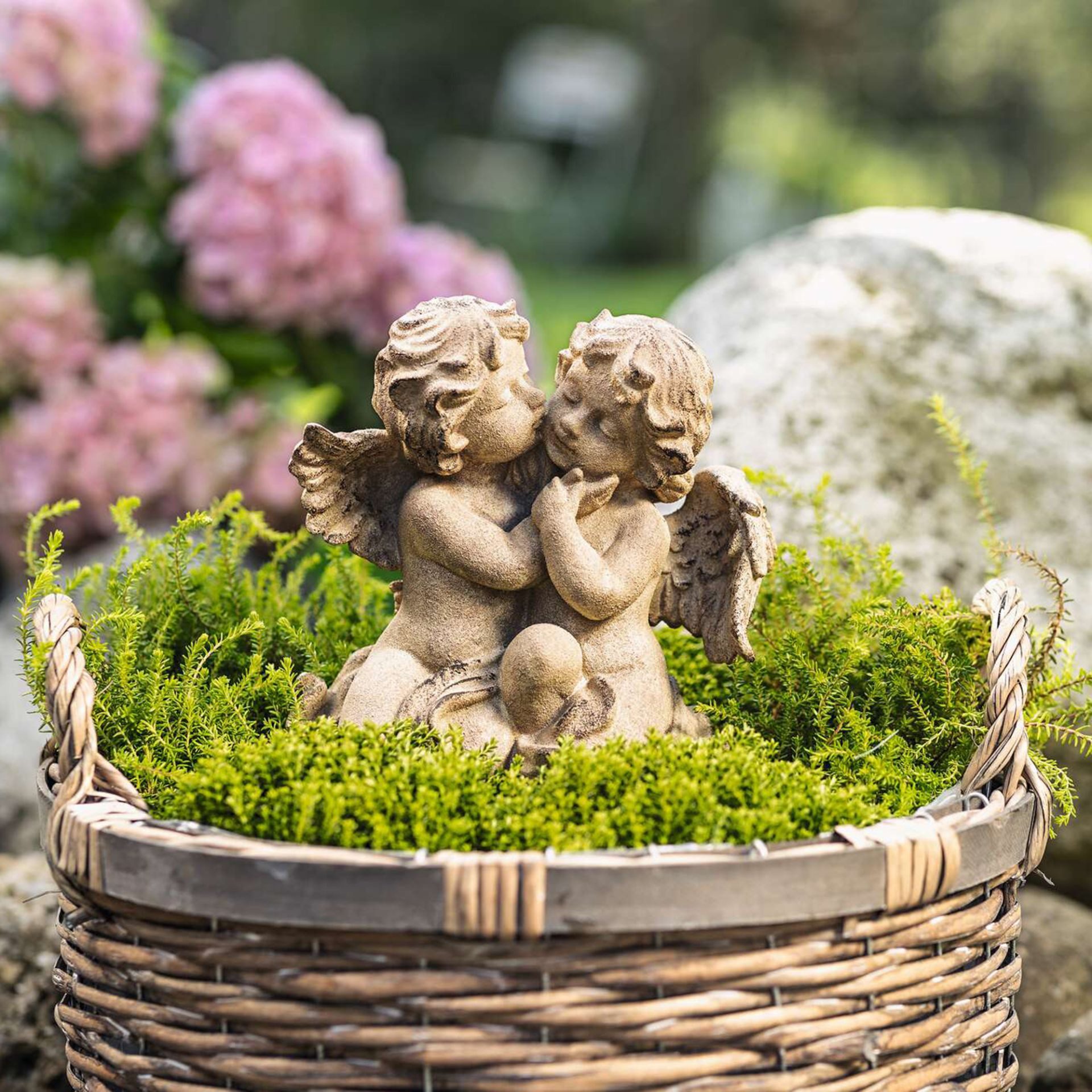 Home-trends24.de Engelfigur Engel Figur Paar Kuss Grabschmuck Garten Deko Grabengel