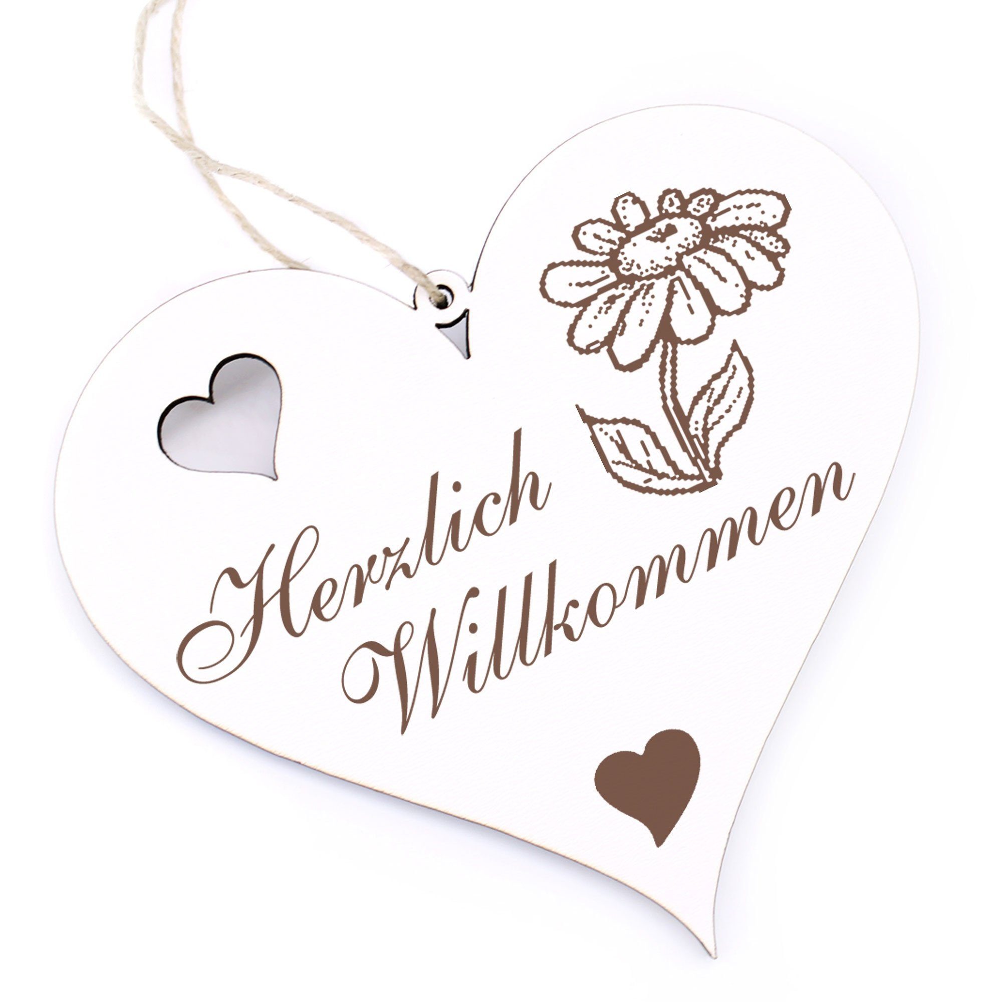 Dekolando Hängedekoration Herzlich Willkommen - Gänseblümchen - 13x12cm