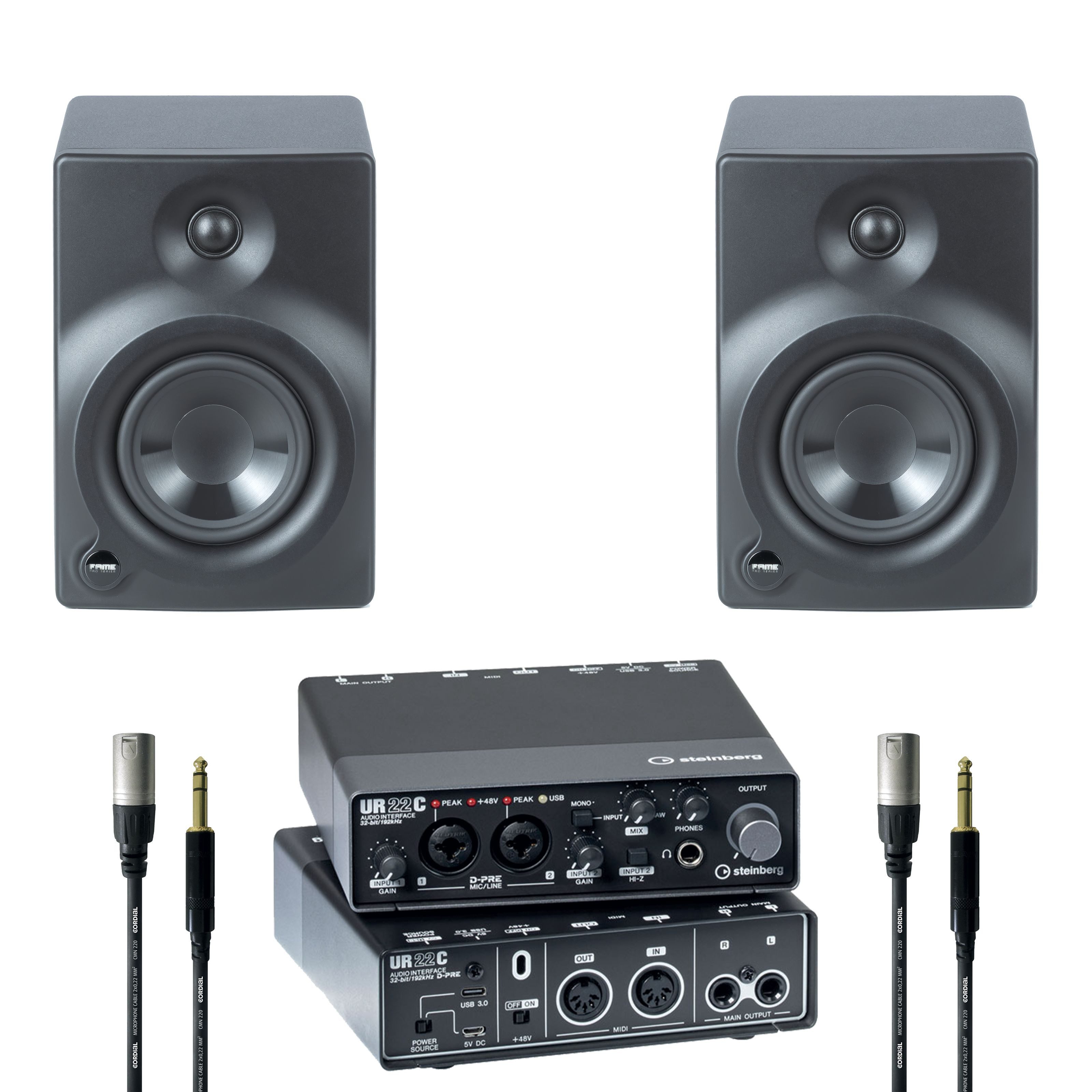 FAME Digitales Aufnahmegerät (Audio 205S Studio Set Pro, USB Audio Interface, Nahfeld-Lautsprecher)