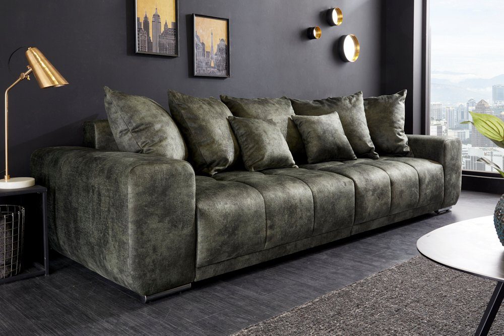 riess-ambiente Big-Sofa ELEGANCIA 285cm moosgrün, Einzelartikel 1 Teile, XXL Couch · Microvelours · mit Federkern · inkl. Kissen · Design