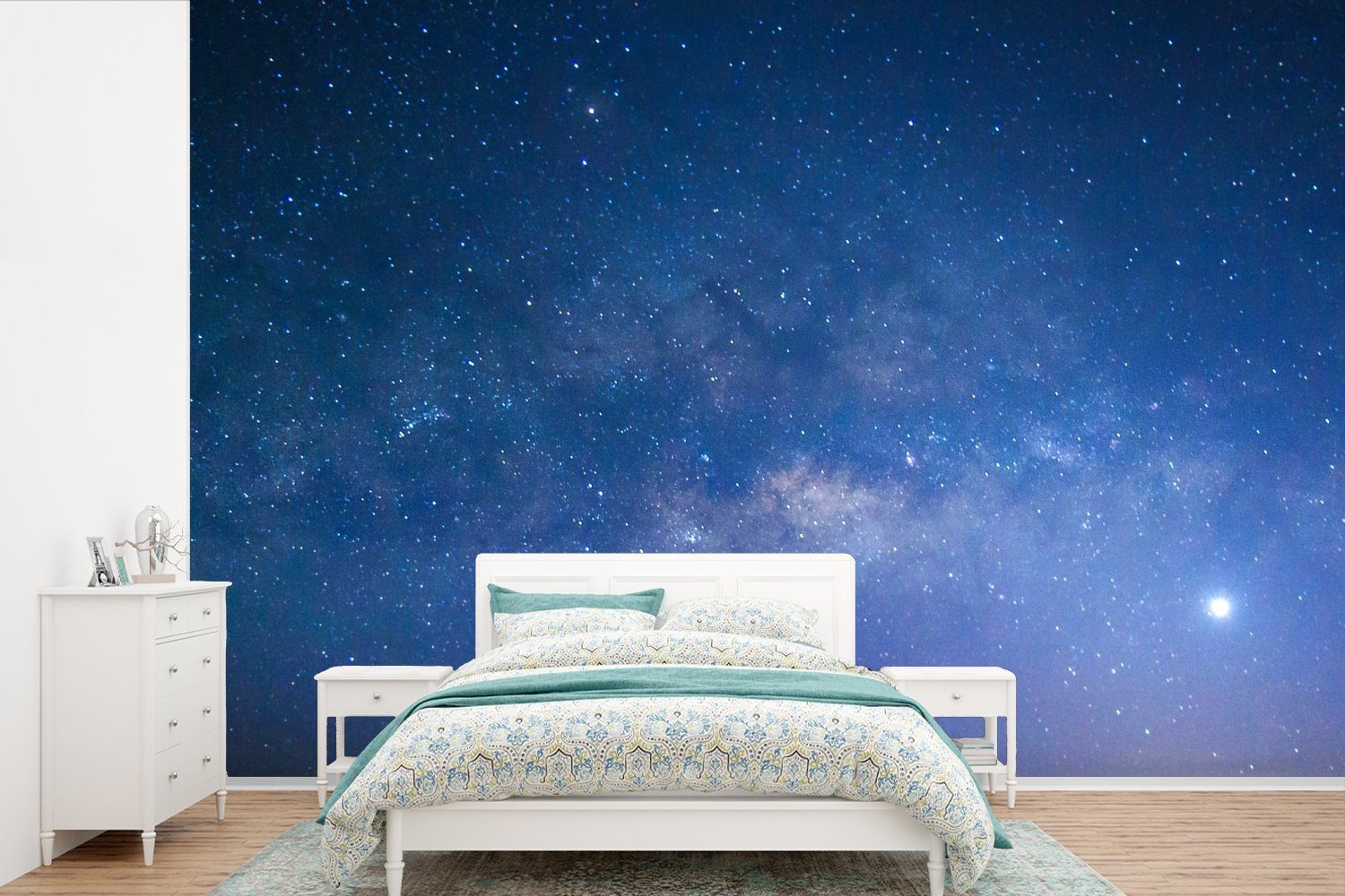 MuchoWow Fototapete Blauer Himmel in der Nacht, Matt, bedruckt, (6 St), Wallpaper für Wohnzimmer, Schlafzimmer, Kinderzimmer, Vinyl Tapete