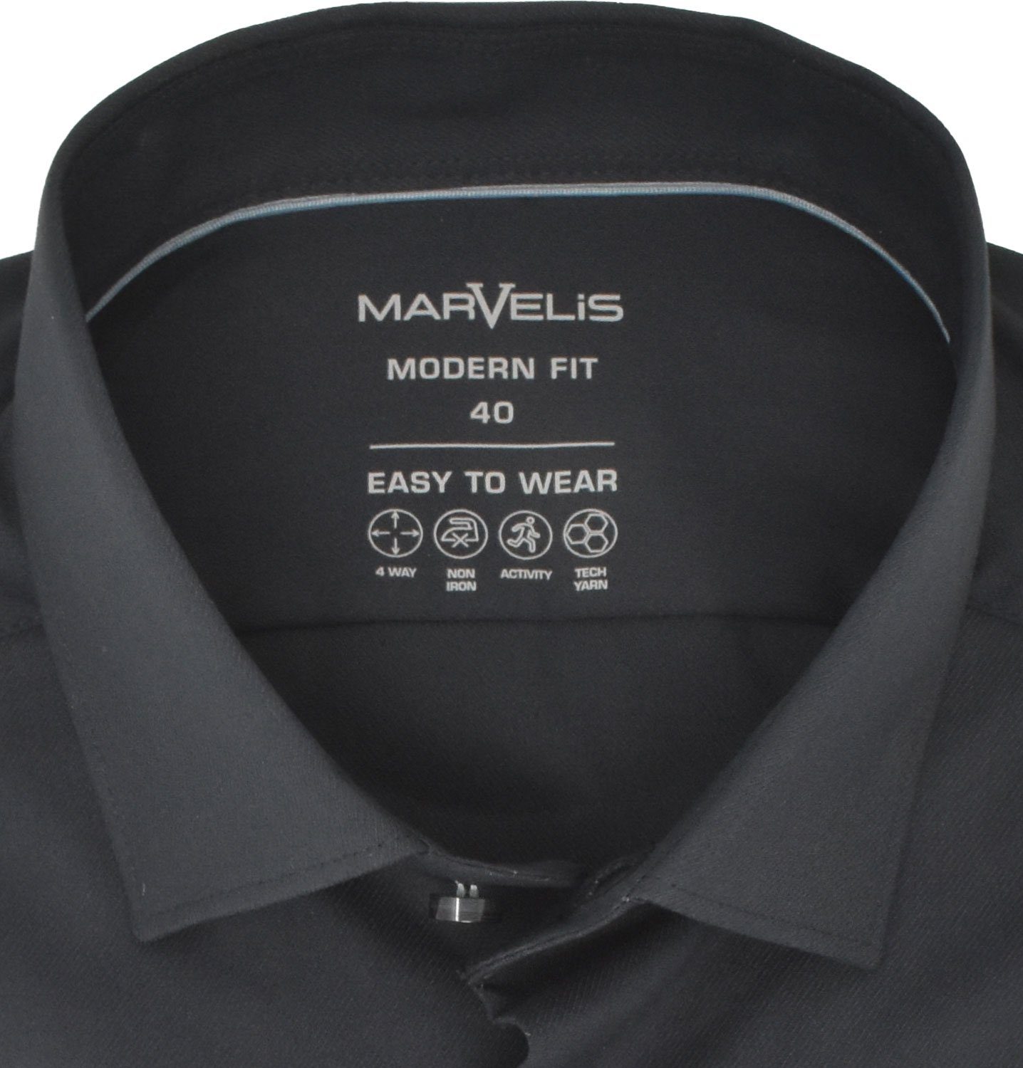 Langarm - Easy Hemd Wear Anthrazit Businesshemd Einfarbig Fit - 4-Wege-Stretch MARVELIS Modern - - To