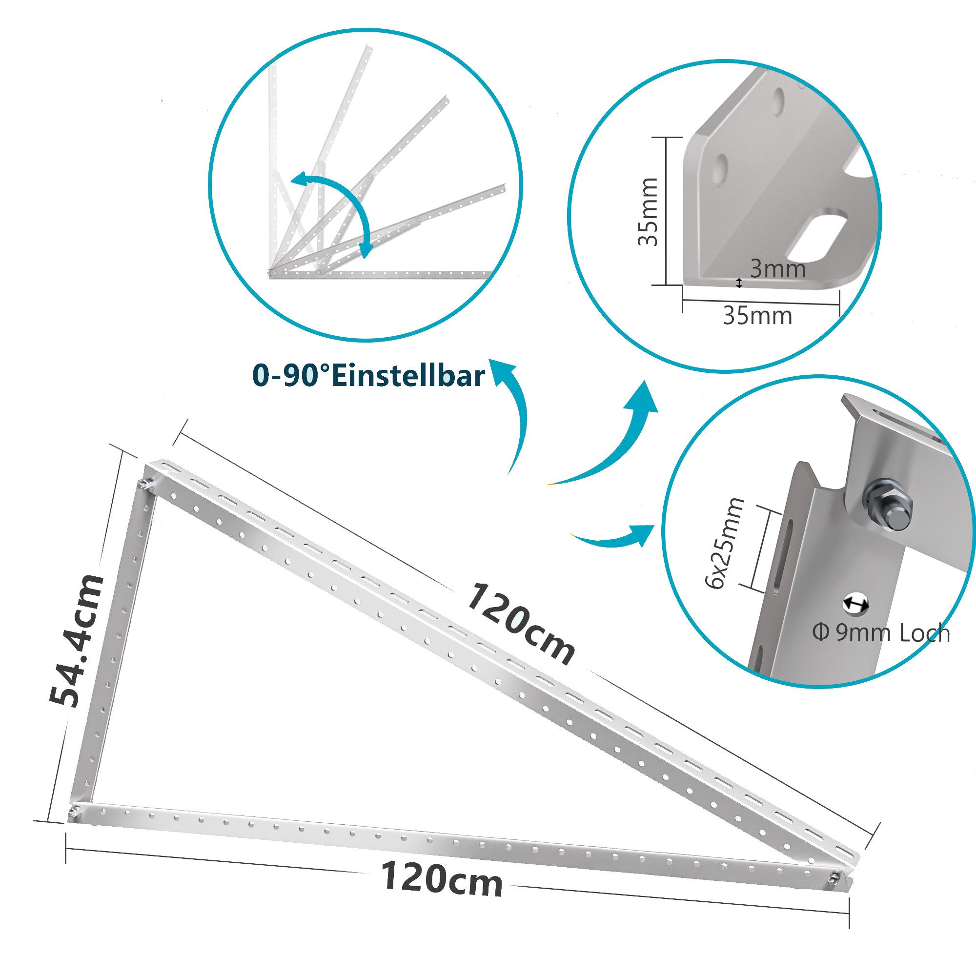 SolarMars Solarmodul-Halterung Solarpanel Halterung 120cm, 4 Stück, (Solarpanel Halterung für 2 Module, 0% MwSt., Geeignet für Flachdach/Garten/Wand)