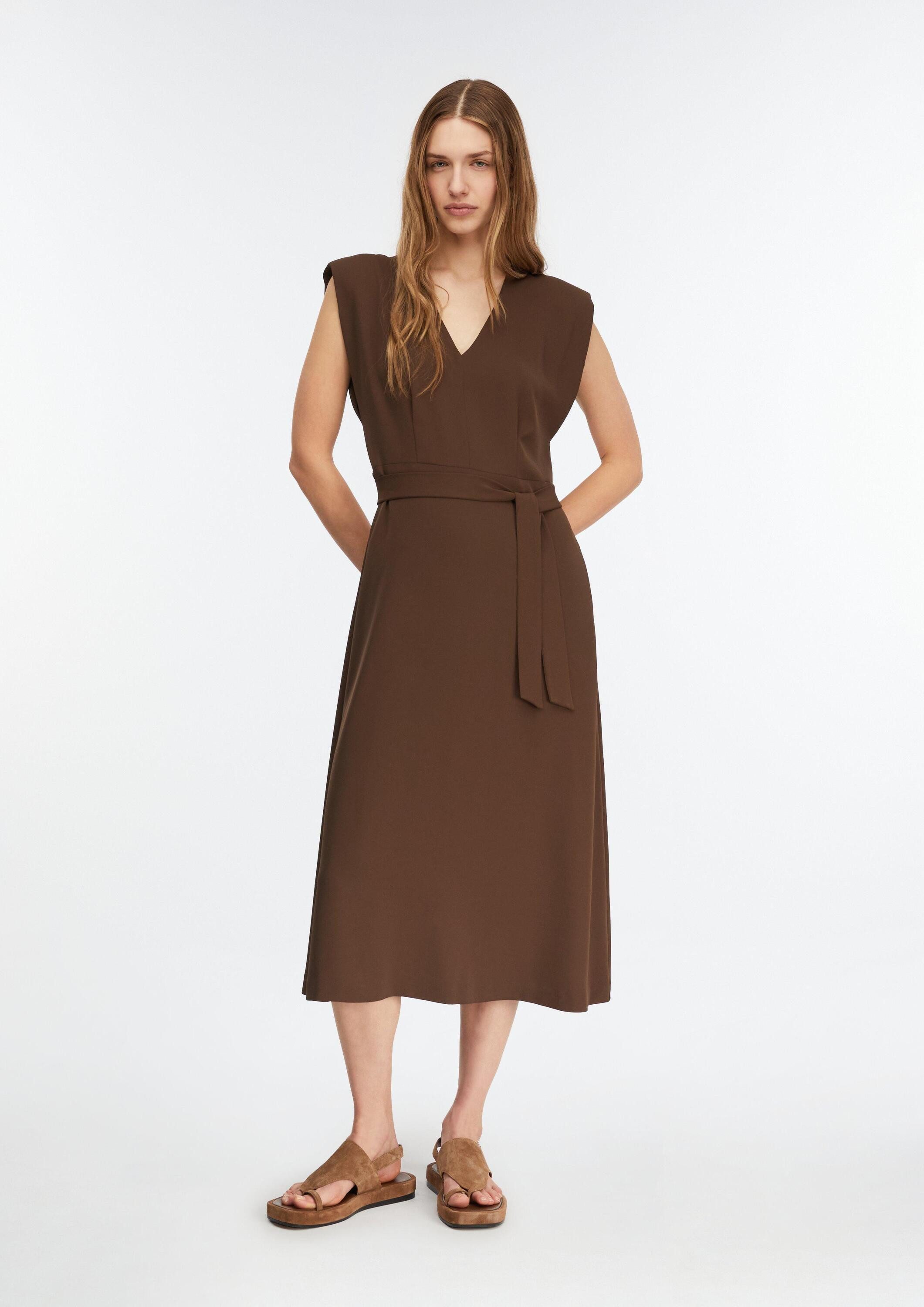 comma Midikleid Kleid Midikleid mit Taillengürtel und Schulterpolstern