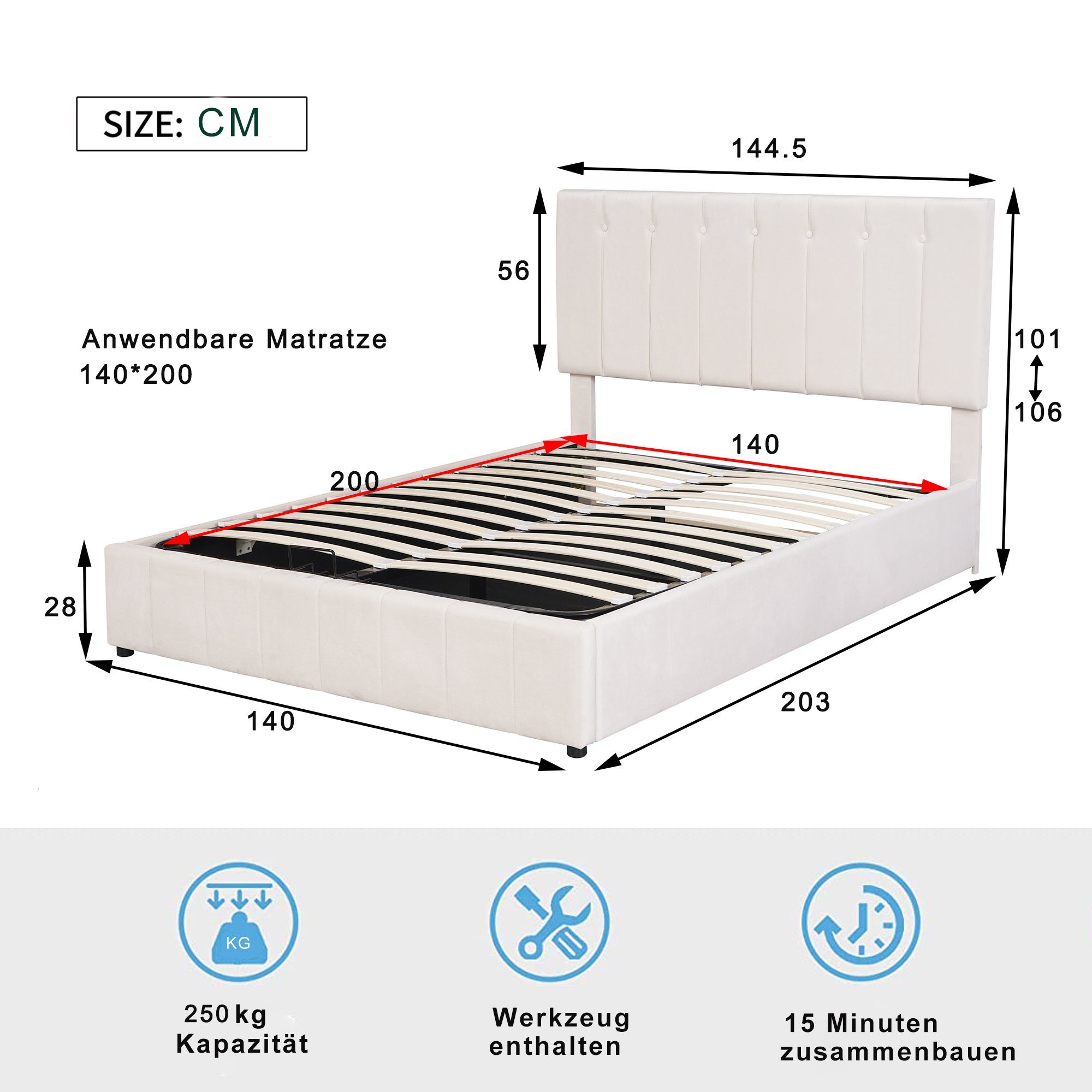 BlingBin Einzelbett Polsterbett Doppelbett (1-tlg., Polsterbett günstig online kaufen