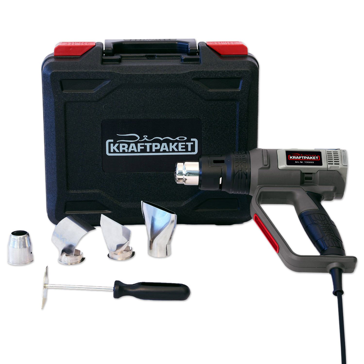 Dino KRAFTPAKET Heißluftgebläse Dino KRAFTPAKET Heißluftpistole 2000W 50–600 °C mit Zubehör, 2000 in W, bis max. 600 °C