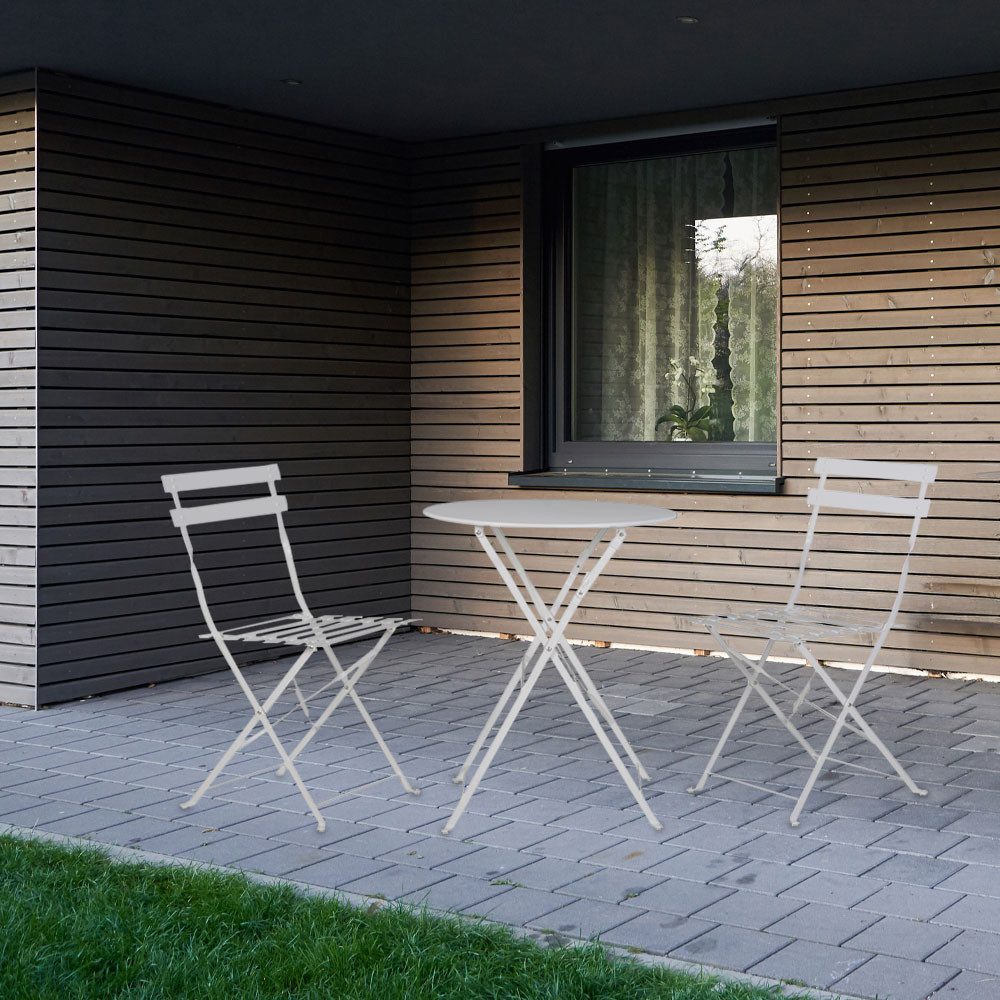Kynast Gartentisch, Bistro Set Sitzgruppe 1x Tisch 2x Stuhl witterungsbeständig weiß