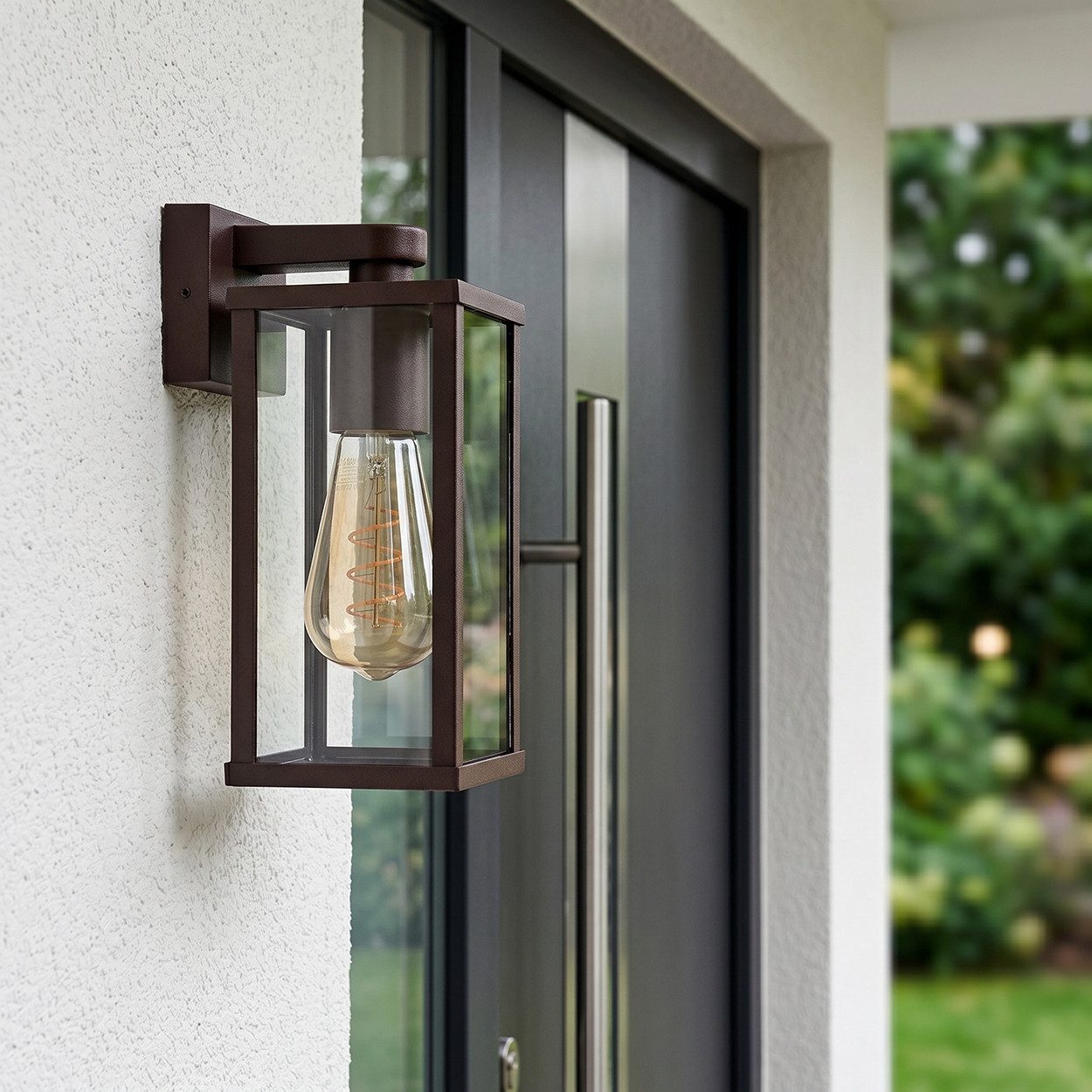 hofstein Außen-Wandleuchte Außenwandlampe mit Bewegungsmelder aus Metall/Glas in Rost/Klar, ohne Leuchtmittel, Leuchte im Industrial-Design für Garten/Terrasse/Hof, 1 x E27, IP44