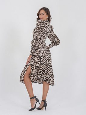 Freshlions Druckkleid Langes Leopard Kleid mit Bindegurt 'BELMIRA' Beige XL Sonstige, Taillentunnelzug