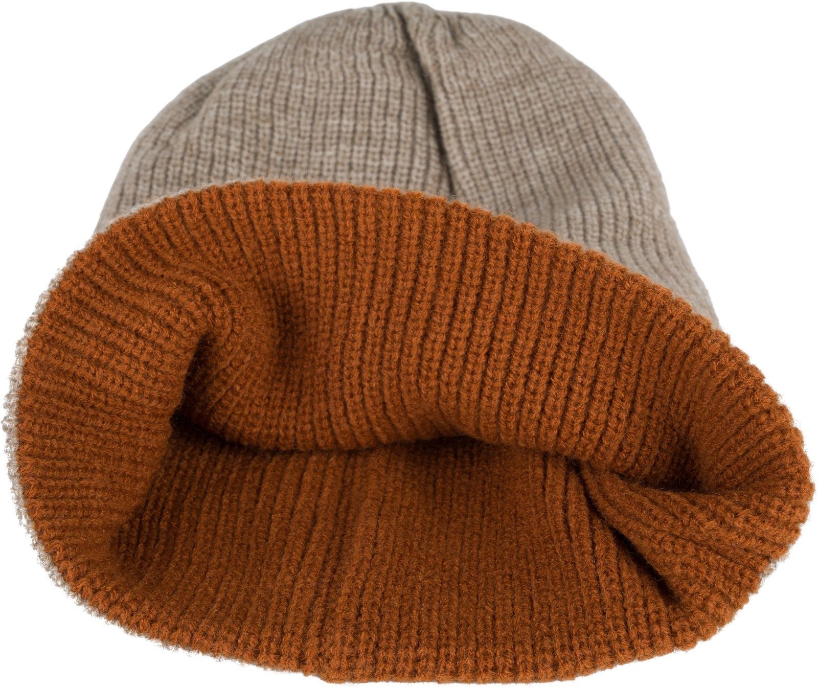 Strickmütze gestrickt styleBREAKER doppelt Taupe-Cognac Wende Beanie (1-St) Feinstrick