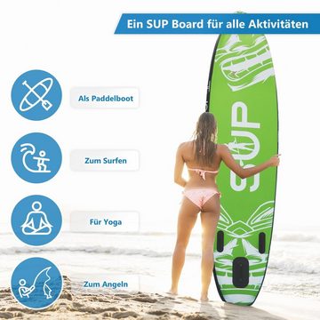 24Move SUP-Board Supboard Set, Premium Stand Up Paddleboard aufblasbar, inkl. Zubehör, Longboard, (Rucksack, Paddel, Action Cam ready, Doppelhub Pumpe, Sicherungsleine, 6 tlg., für Kinder & Erwachsene, GRÜN, 305x76, bis 150 kg), mit Drop Stich Technologie und Anti-Rutsch Oberfläche