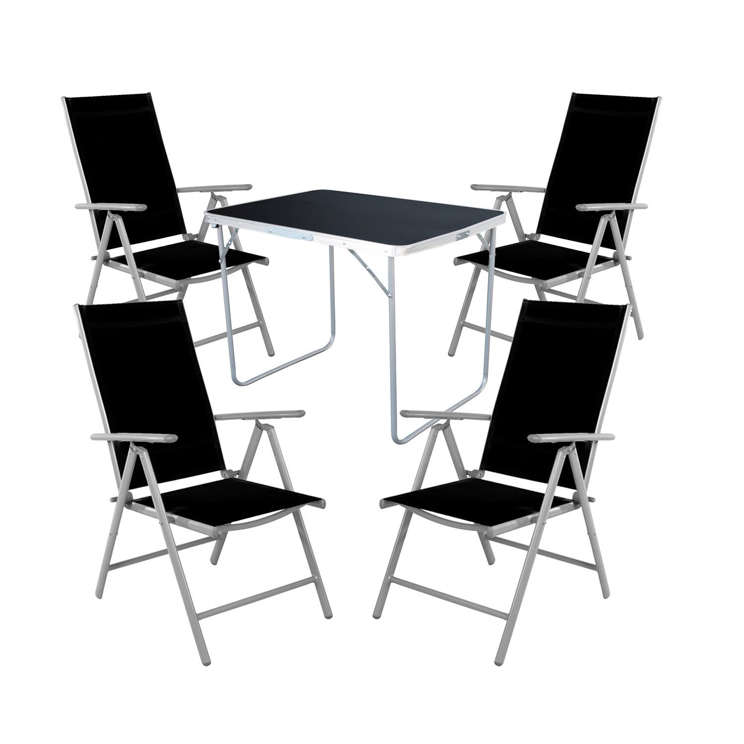 Mojawo Essgruppe 5-tlg Camping Set Gartenmöbel Campingtisch + 4 Klappstuhl schwarz
