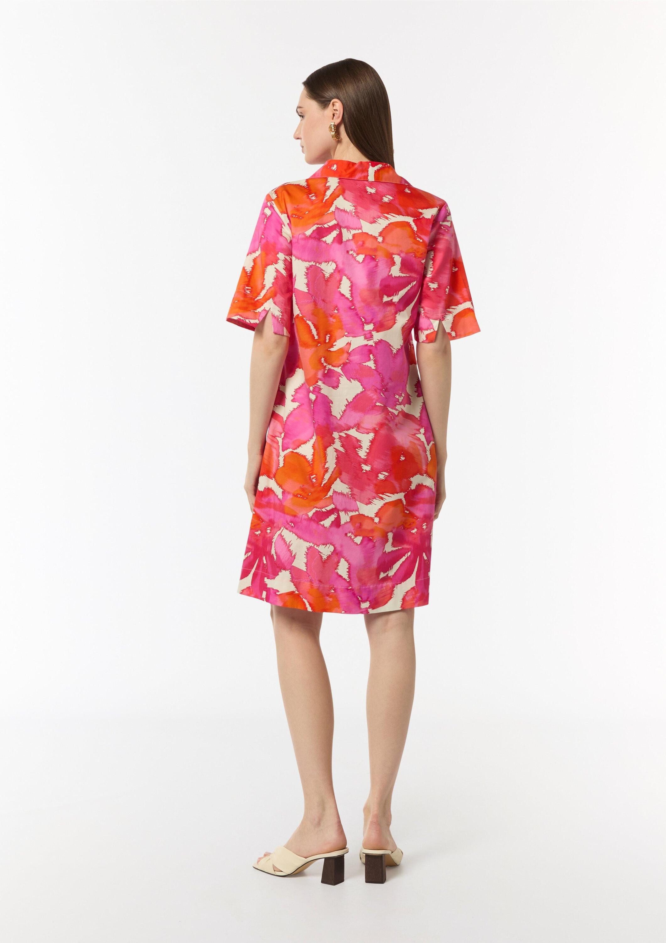 comma Minikleid Kleid Baumwoll-Kleid mit Hemdkragen und All-over-Print