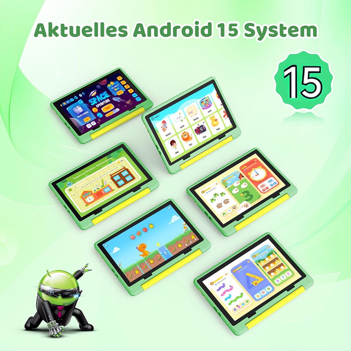 BUFO 10 Zoll Android 15, 20(3+17)GB RAM+64GB, 1280x800 HD IPS, Kinder Tablet (10", 64 GB, Android 15, WiFi 6, Robuste Schutzhülle, Vorinstallierte Lernapps, GMS-Zertifizierung)