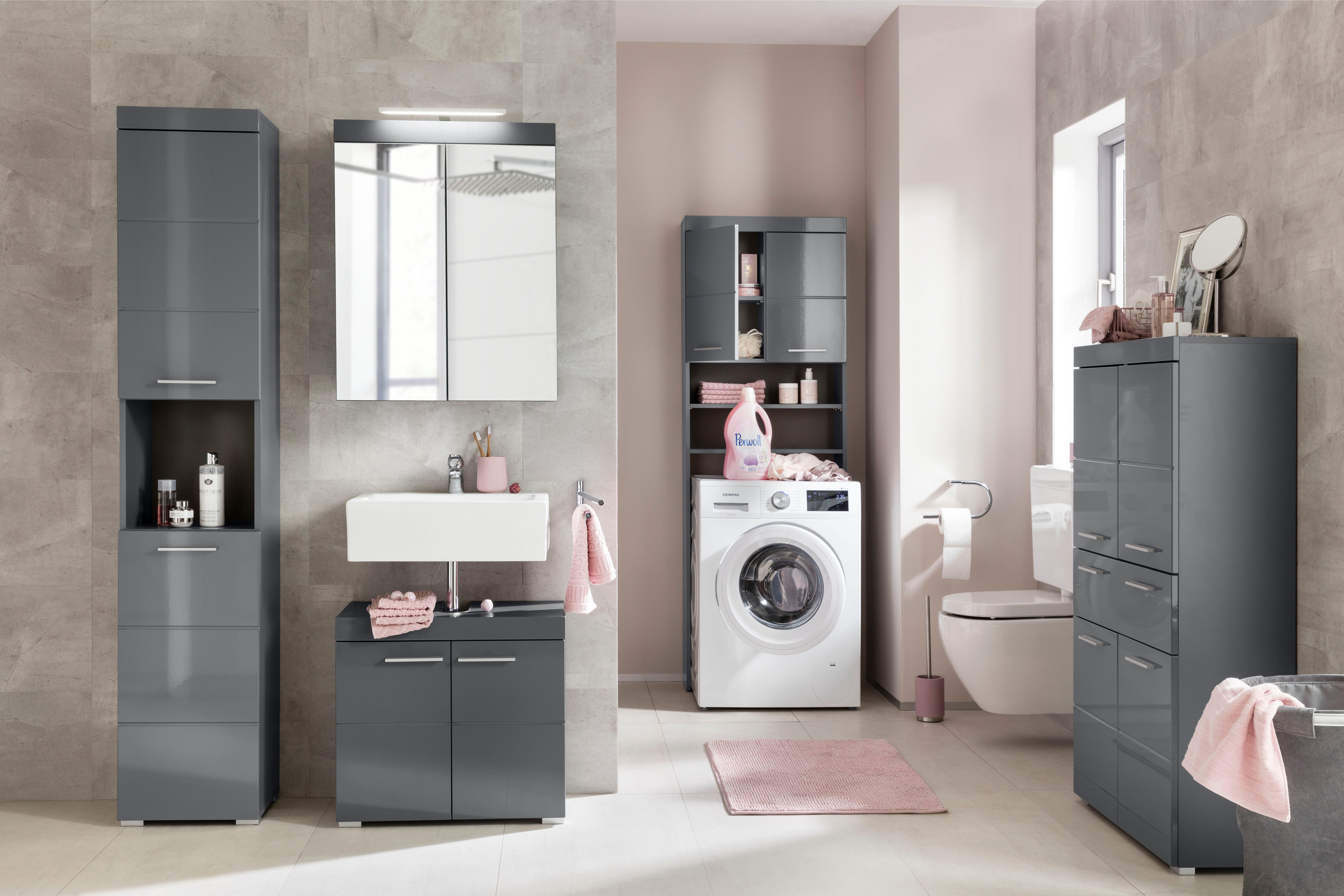 welltime Hochschrank Avena Badschrank mit 2 Türen & 1 Fach - (B/T/H) 37/31/190 cm