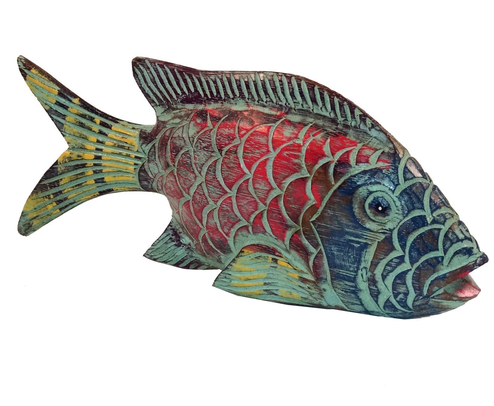 Guru-Shop Dekofigur Geschnitzter Fisch, Dekoobjekt Fisch in 3..