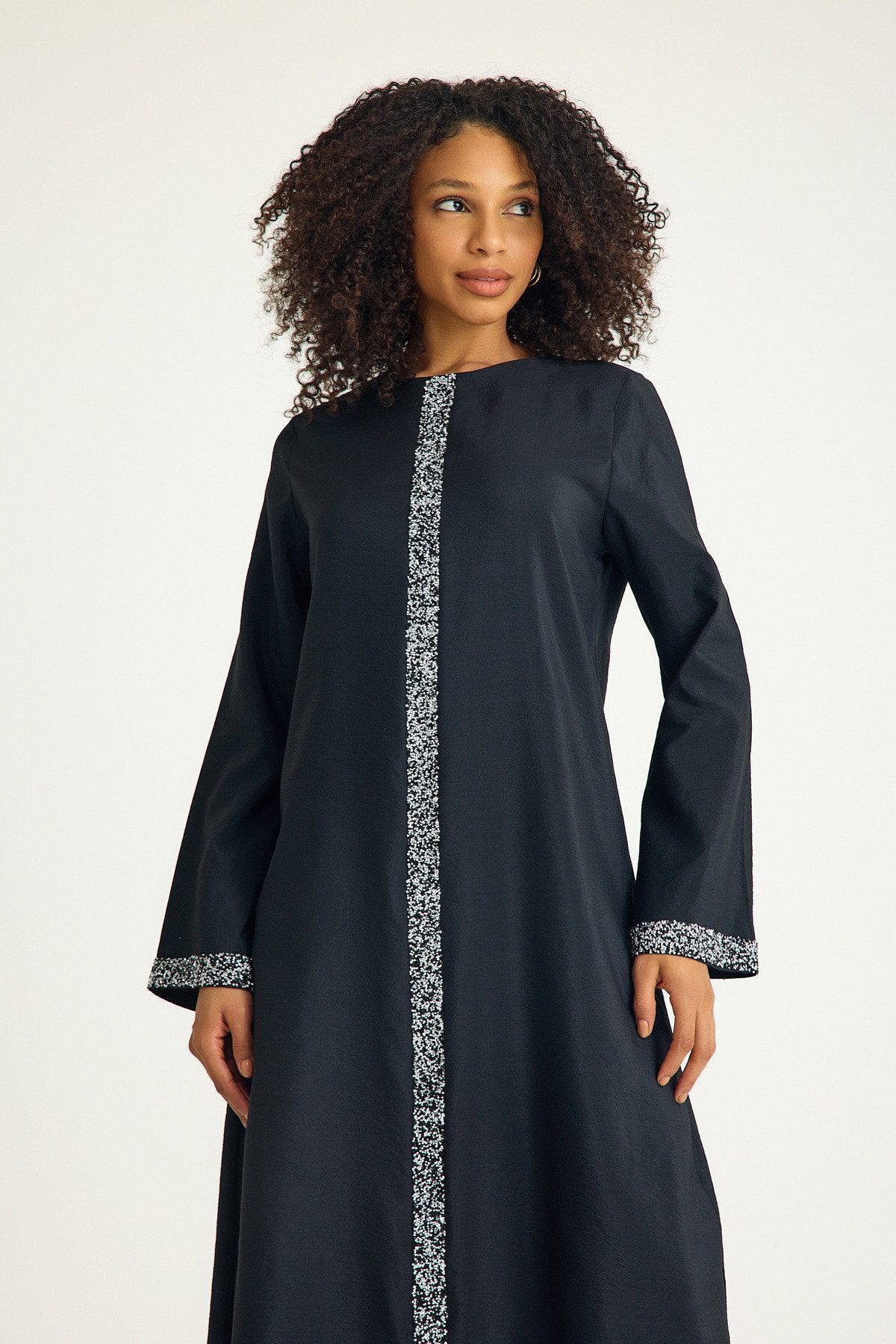 fashionshowcase Tunikakleid Damen Abaya mit Glitzerdetails in Leinenoptik M günstig online kaufen