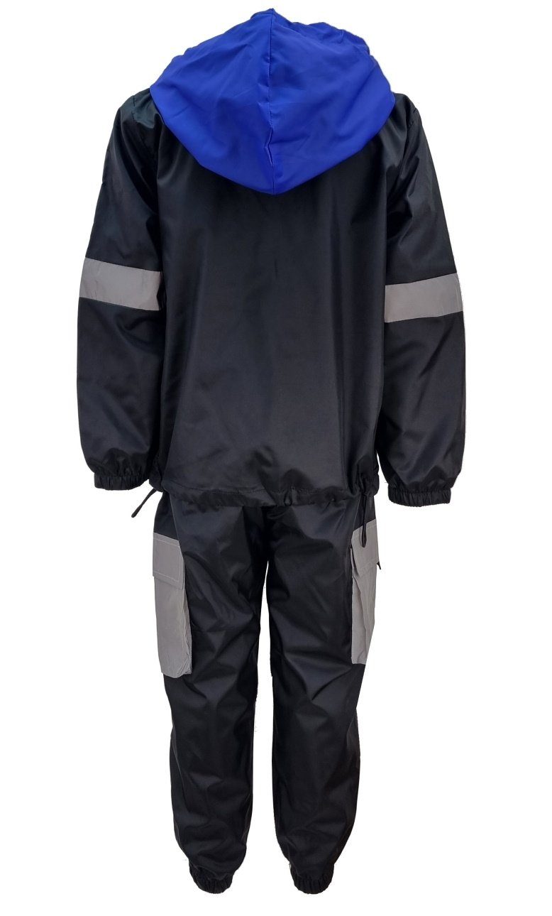 Regenkombination Fashion Regen- JF677 Matschanzug Schwarz/Blau Regenanzug und Boy Kinder Matschjacke mit Windjacke Kapuze