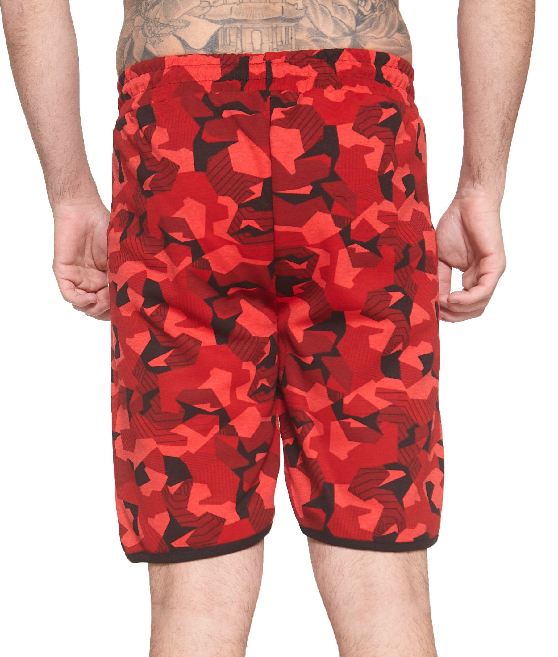 John Kayna Shorts Herren Jogging Hose Casual im Bermudas Fitness Freizeit (Kurze Sweatpants, Jogger Hose modischem Design) Rot 1-tlg., Streetwear Camouflage