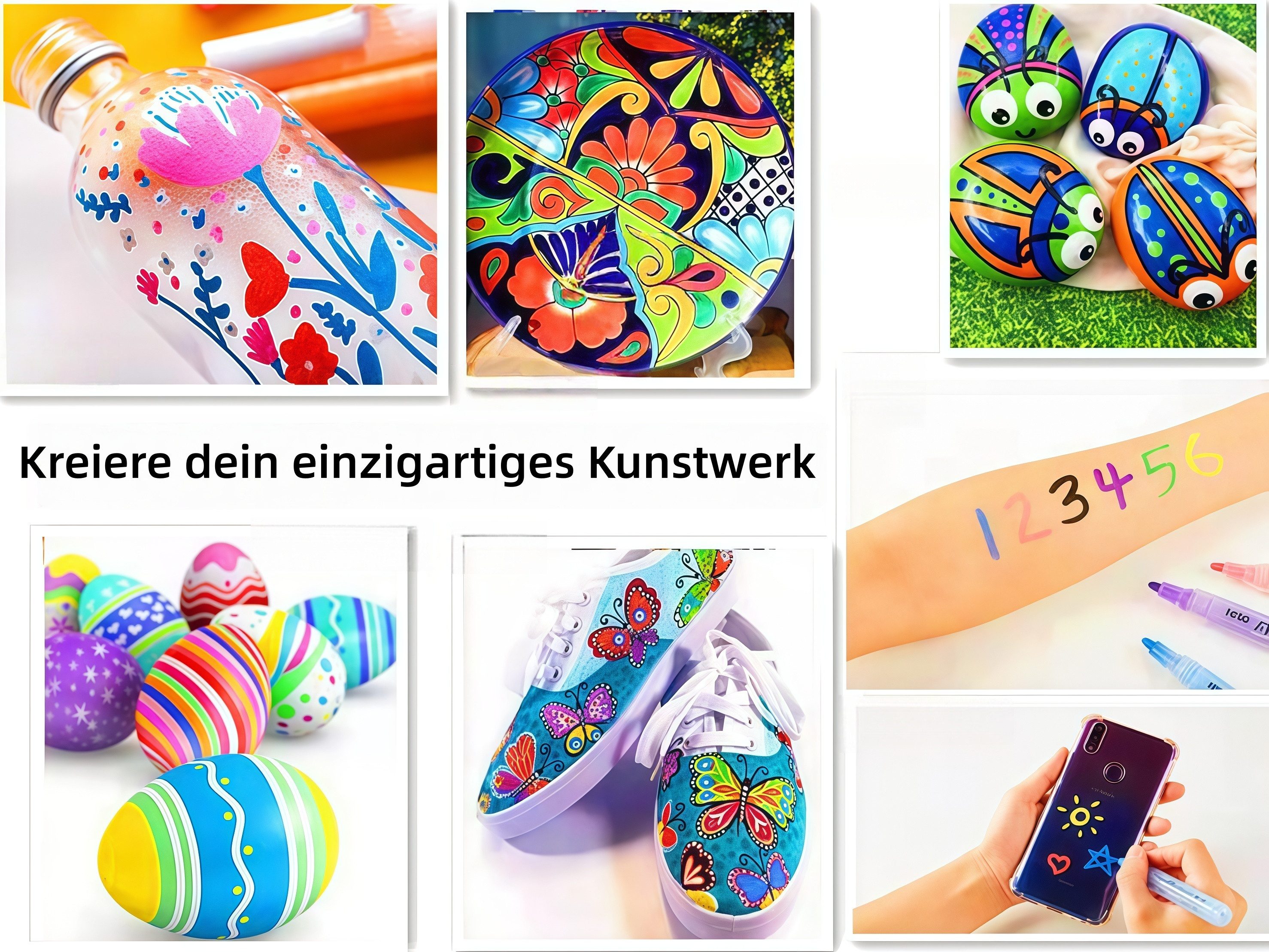 FOUORTUNATE-BEE Lackmarker 12er Set wasserfeste Acrylstifte für Steine, Glas & Papier, (12-tlg), 12 Farben für DIY-, Oster- & Weihnachtsbastelprojekte – Bild 4 von 5