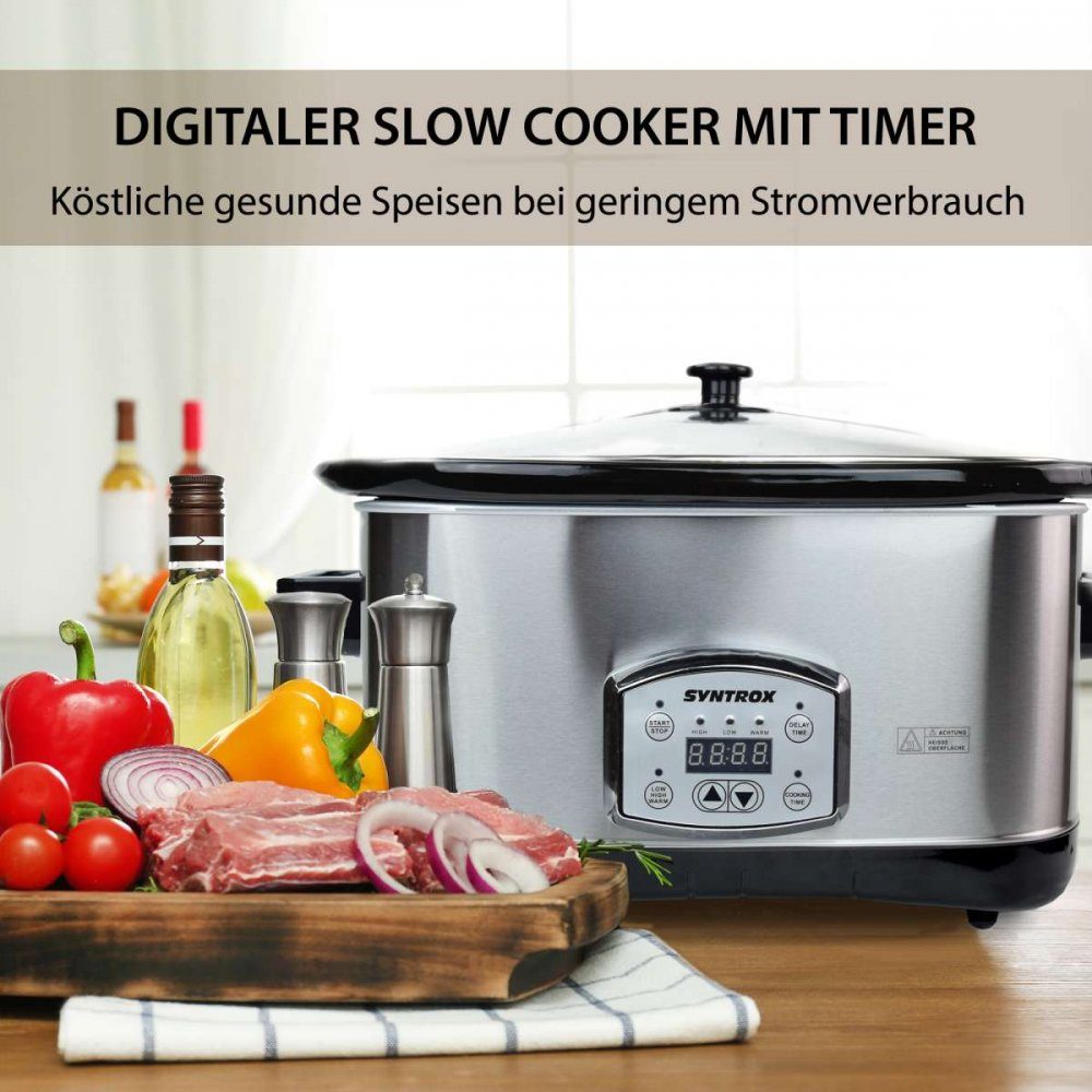 Warmhaltefunktion mit Cooker Germany Schmortopf 7,5 Liter Edelstahl Slow Syntrox Syntrox