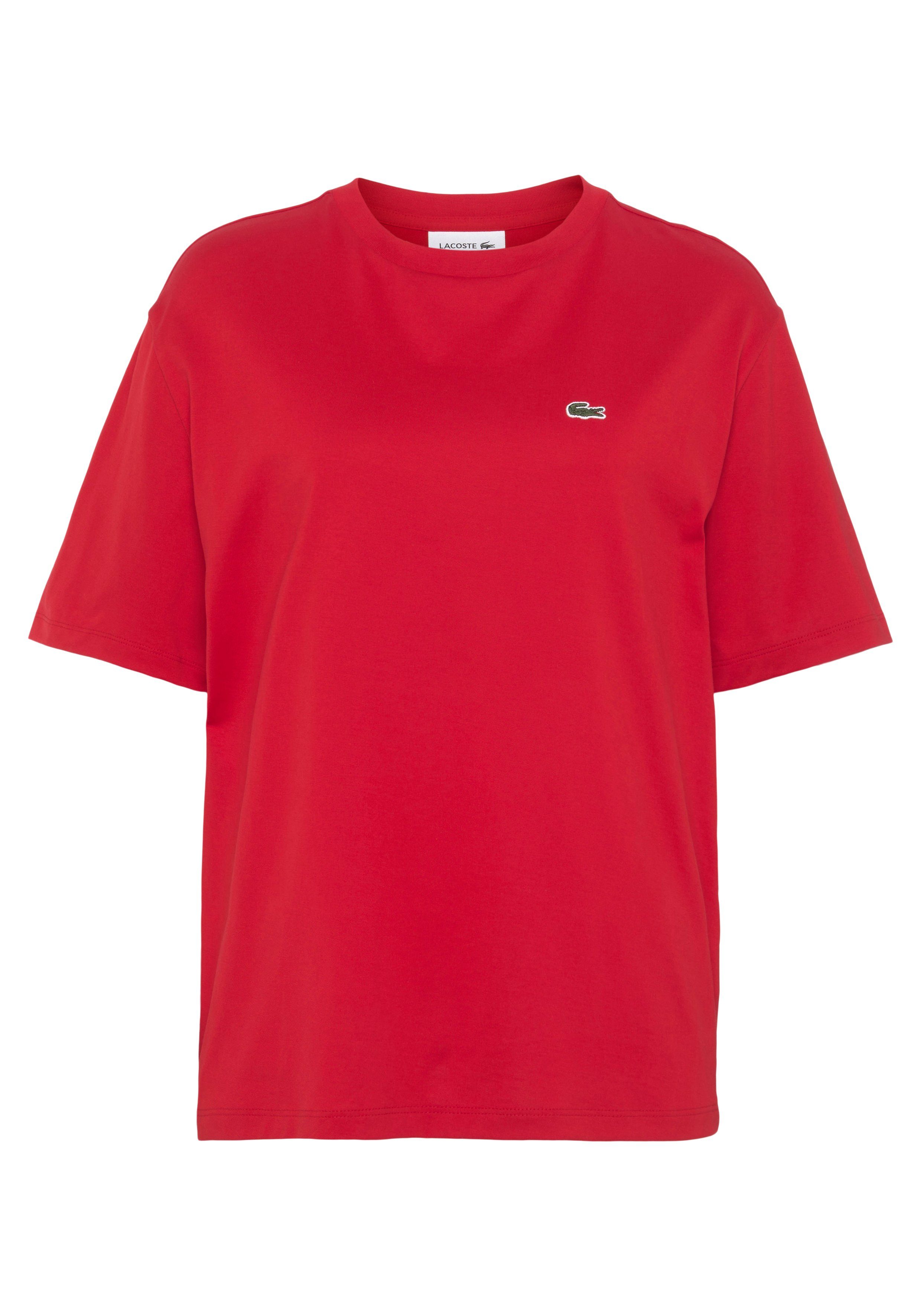 Lacoste T-Shirt (1-tlg) mit Brust Lacoste-Logo auf rot der