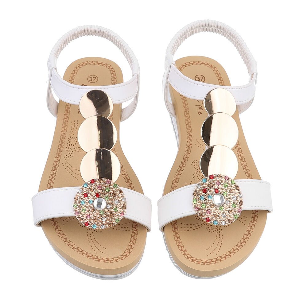 Ital-Design Damen Freizeit Riemchensandalette (86016981) Keilabsatz/Wedge Keilsandaletten in Weiß