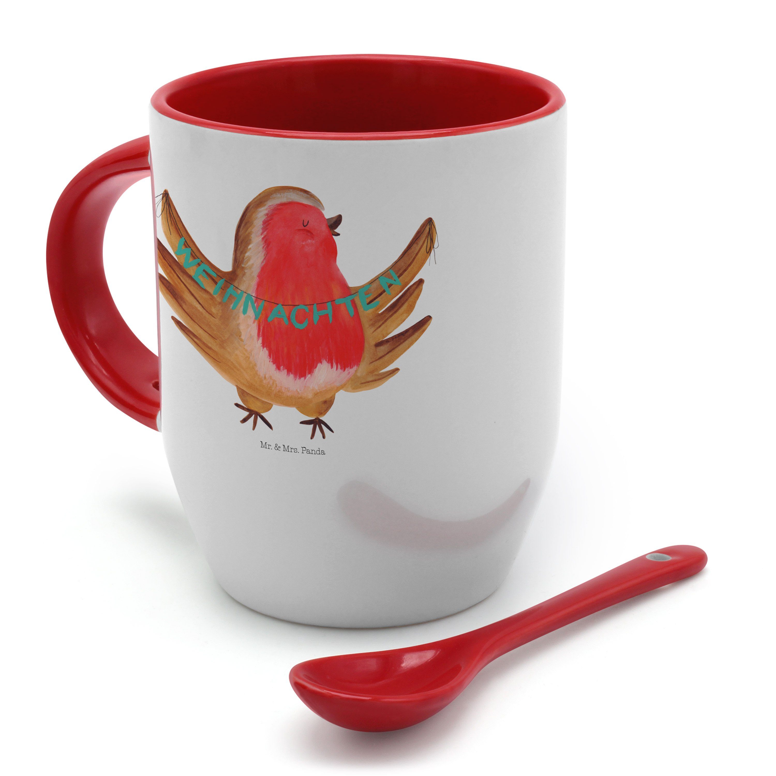 Mr. & Mrs. - Tasse Tasse Rotkehlchen Sp, Geschenk, Weiß Keramik mit - Panda Kaffeebecher, Weihnachten