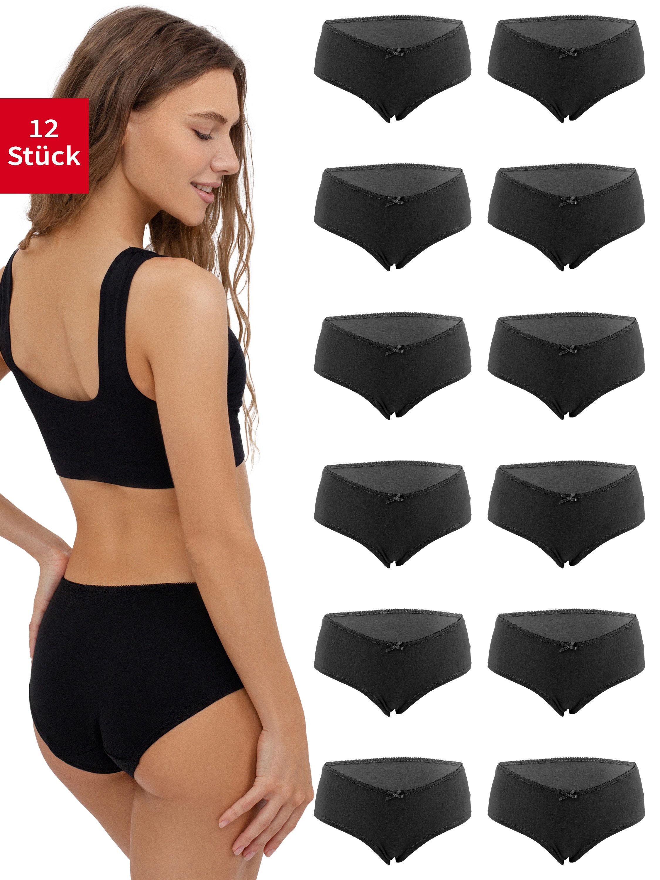 Fabio Farini Panty Damen Mid Taillenslips Unterhosen - Frauen Baumwoll Panty mit Stretch (Packung, 12-St) im sportlich modernen Design mit Schleifchen