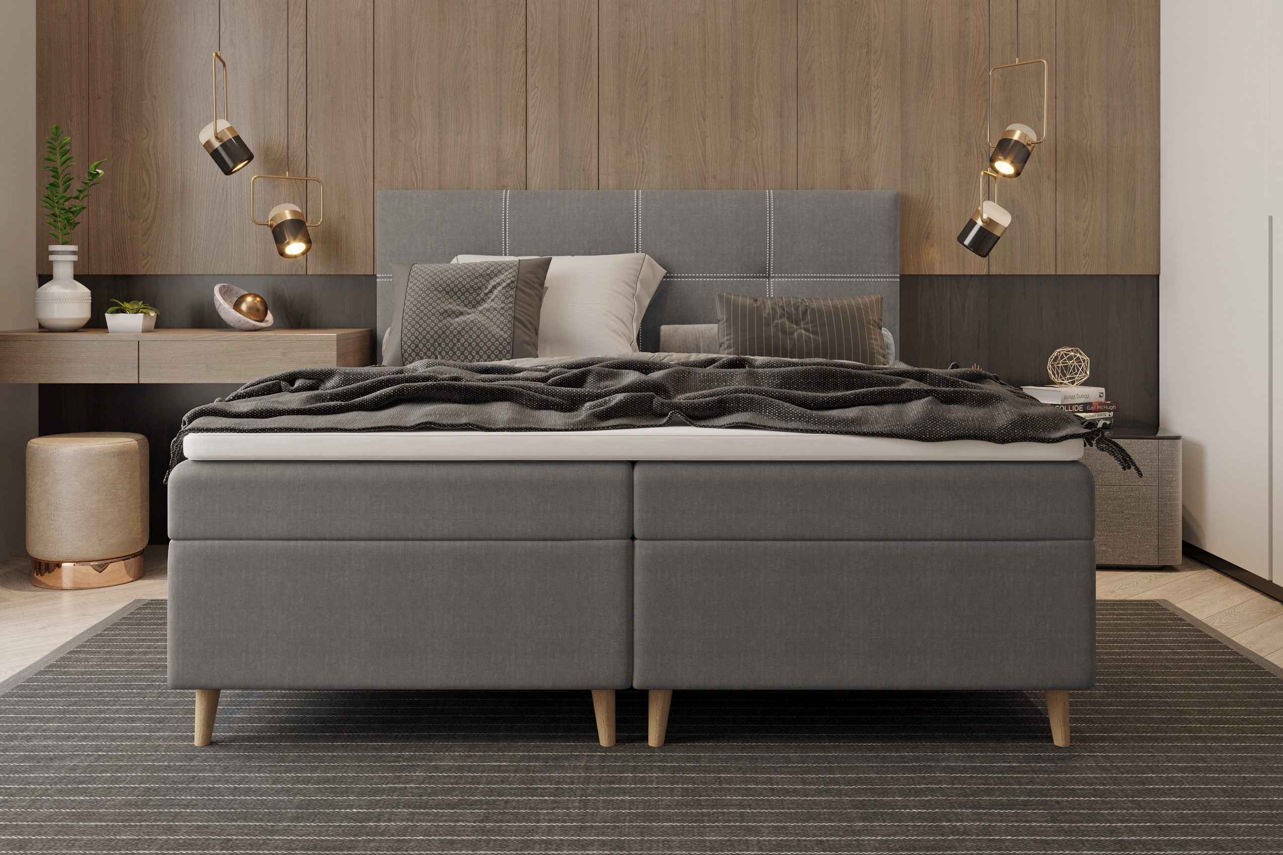 99rooms Boxspringbett Skandie (Schlafzimmerbett, Bett), wahlweise mit Topper, mit Taschenfederkernmatratze und Bettkasten