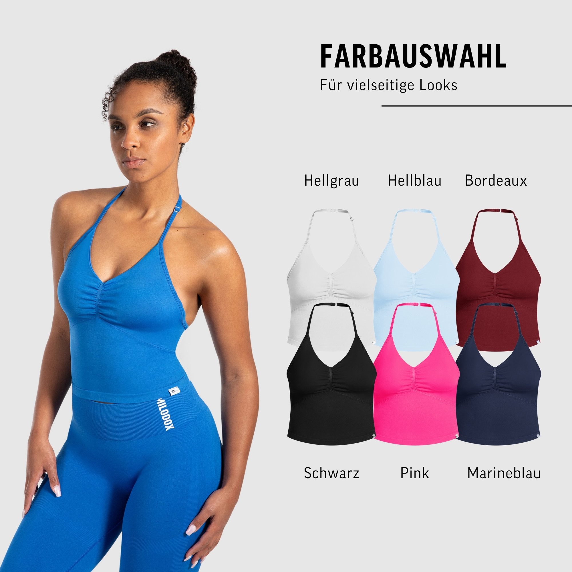 Smilodox Tanktop Malena, Crop Neckholder Sporttop, Ringdetails, Rückenfrei Tanktop nahtlos figurbetont, Sport Freizeit Yoga stylische Looks