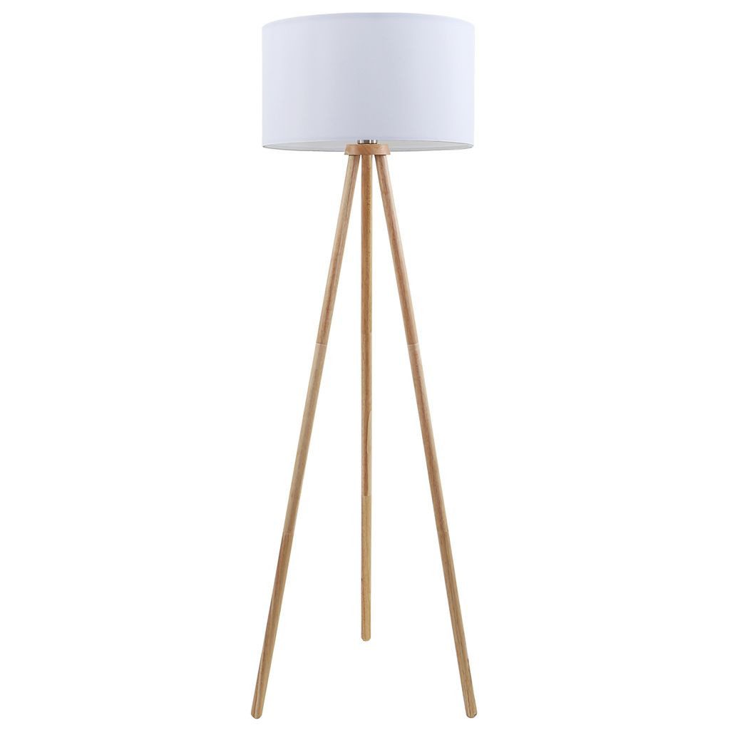 Briloner Leuchten Stehlampe LED Stehleuchte weiß Stoffschirm Holzfuß 1379-016, ohne Leuchtmittel, 2700K - Extra-Warmweiß, Holz Stativ, Stoffschirm, inkl. Kabelschalter, exkl. 1x E27 max. 60 W