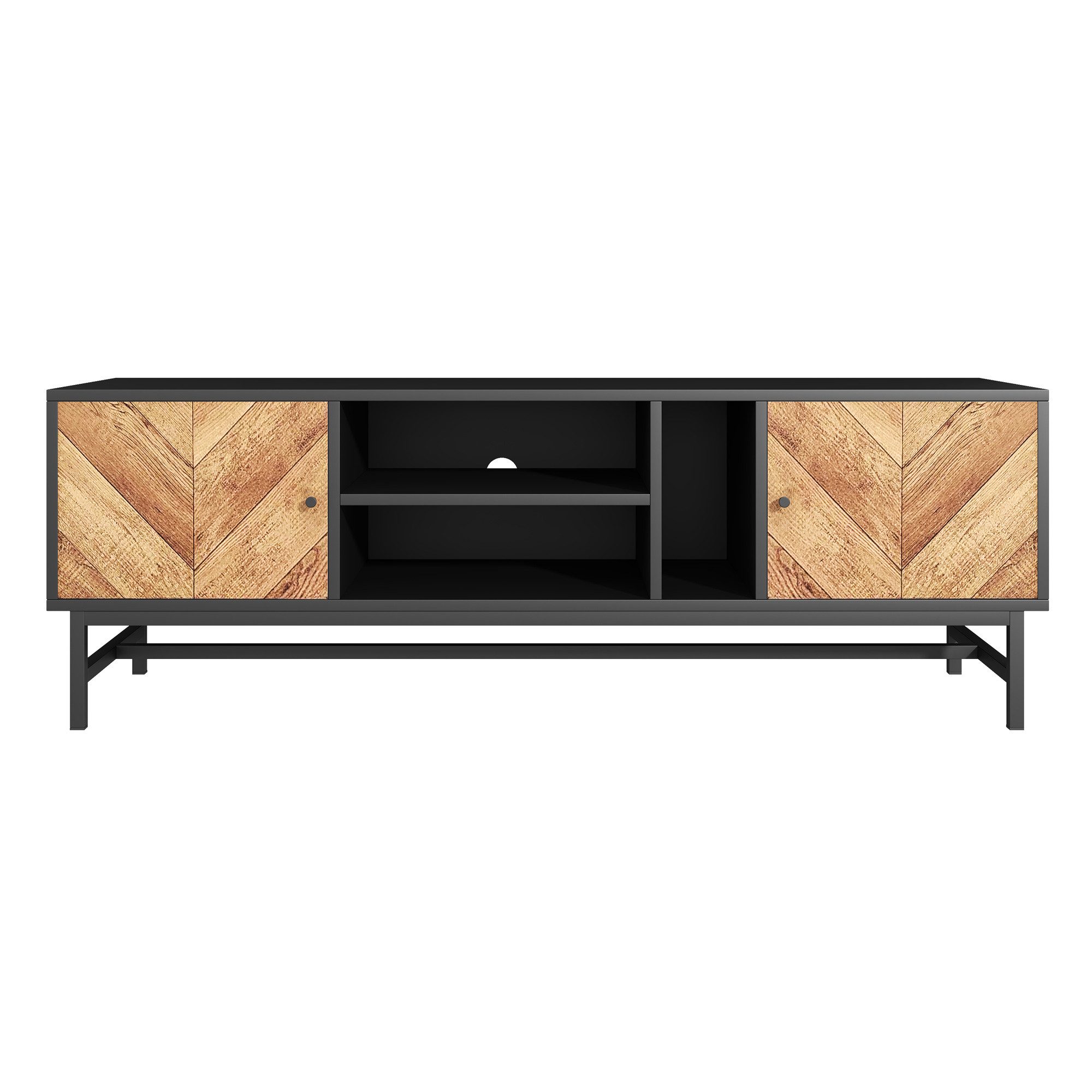 Lowboard TV-Schrank modern in Schwarz und Holzoptik