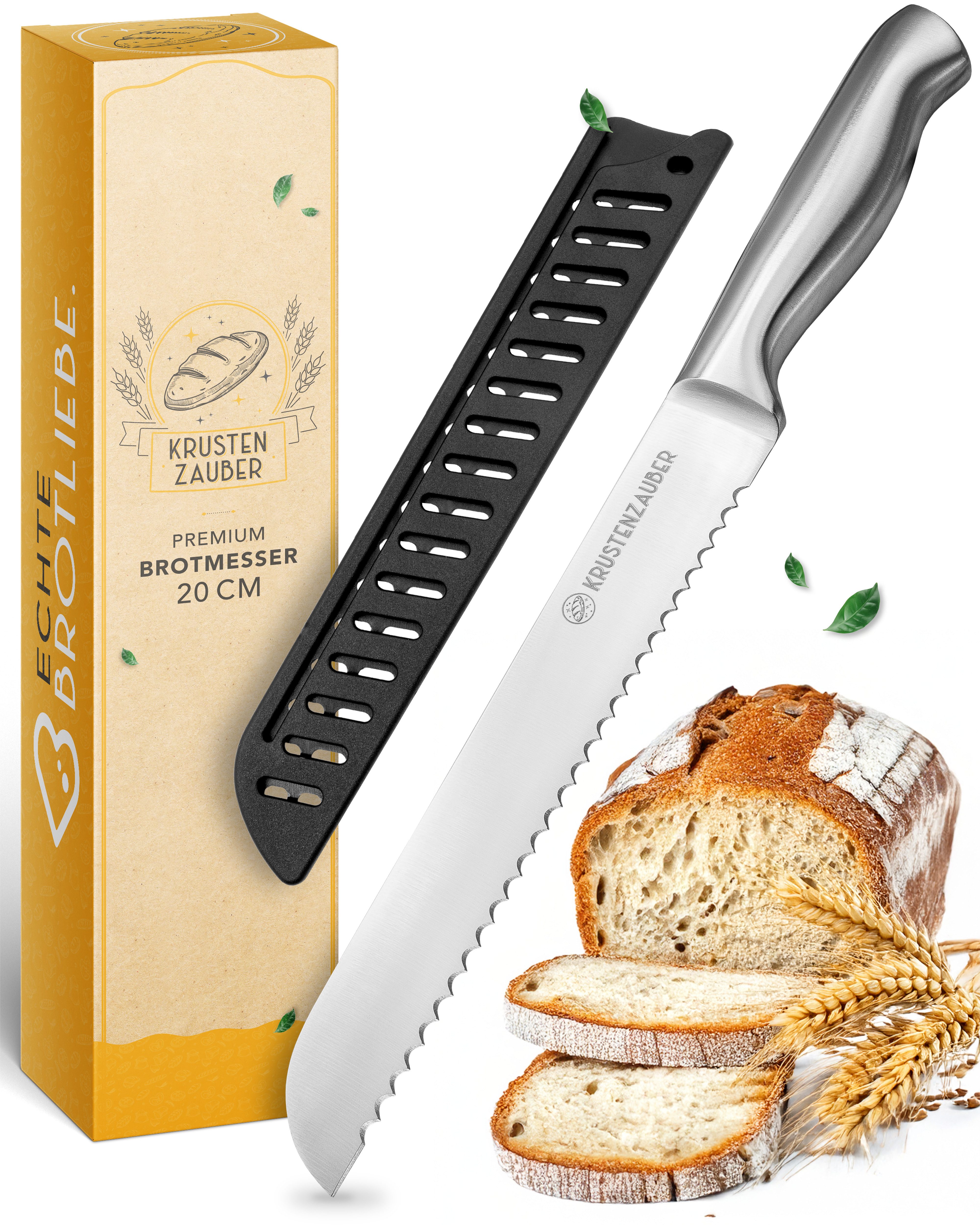 Krustenzauber Brotmesser Brotmesser mit Wellenschnitt aus Edelstahl - 20 & 26cm Küchenmesser