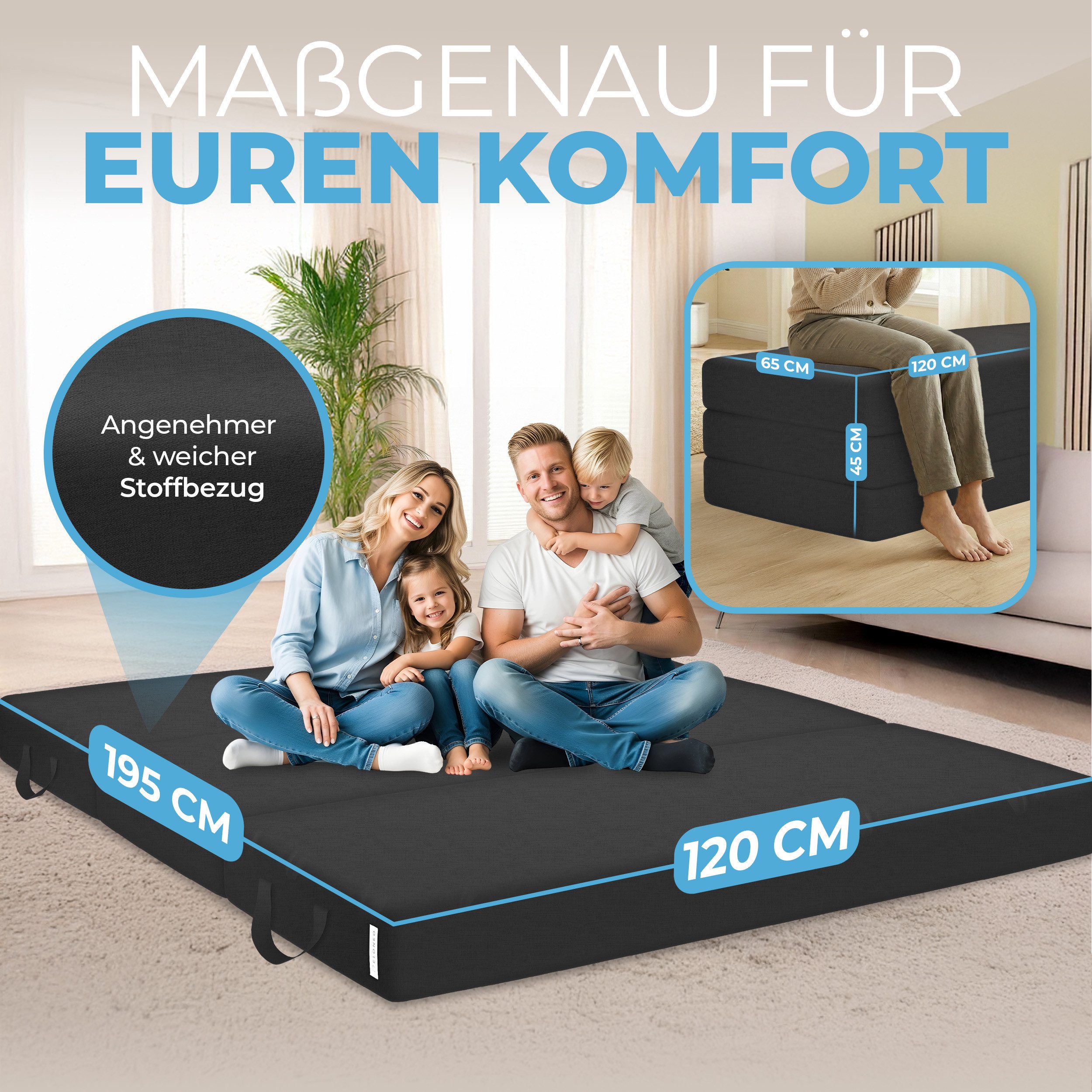 Klappmatratze 3-teilig, Gästematratze mit extra dickem Schaumstoff, ELONEO, günstig online kaufen