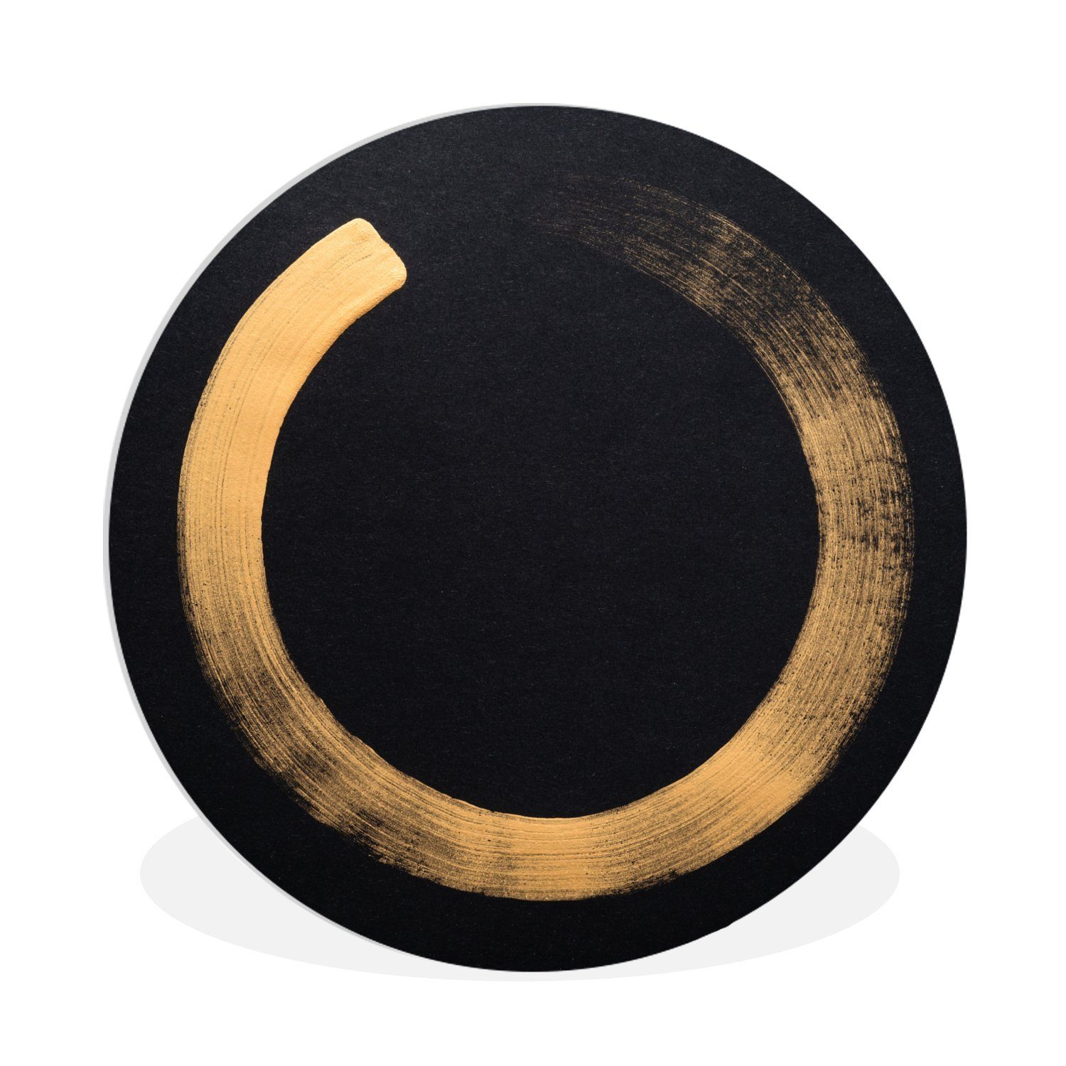 MuchoWow Gemälde Goldener Kreis auf dunklem Hintergrund, Fotodruck (1 St), Kreis Wanddekoration, Rundes Wandbild, 30x30 cm