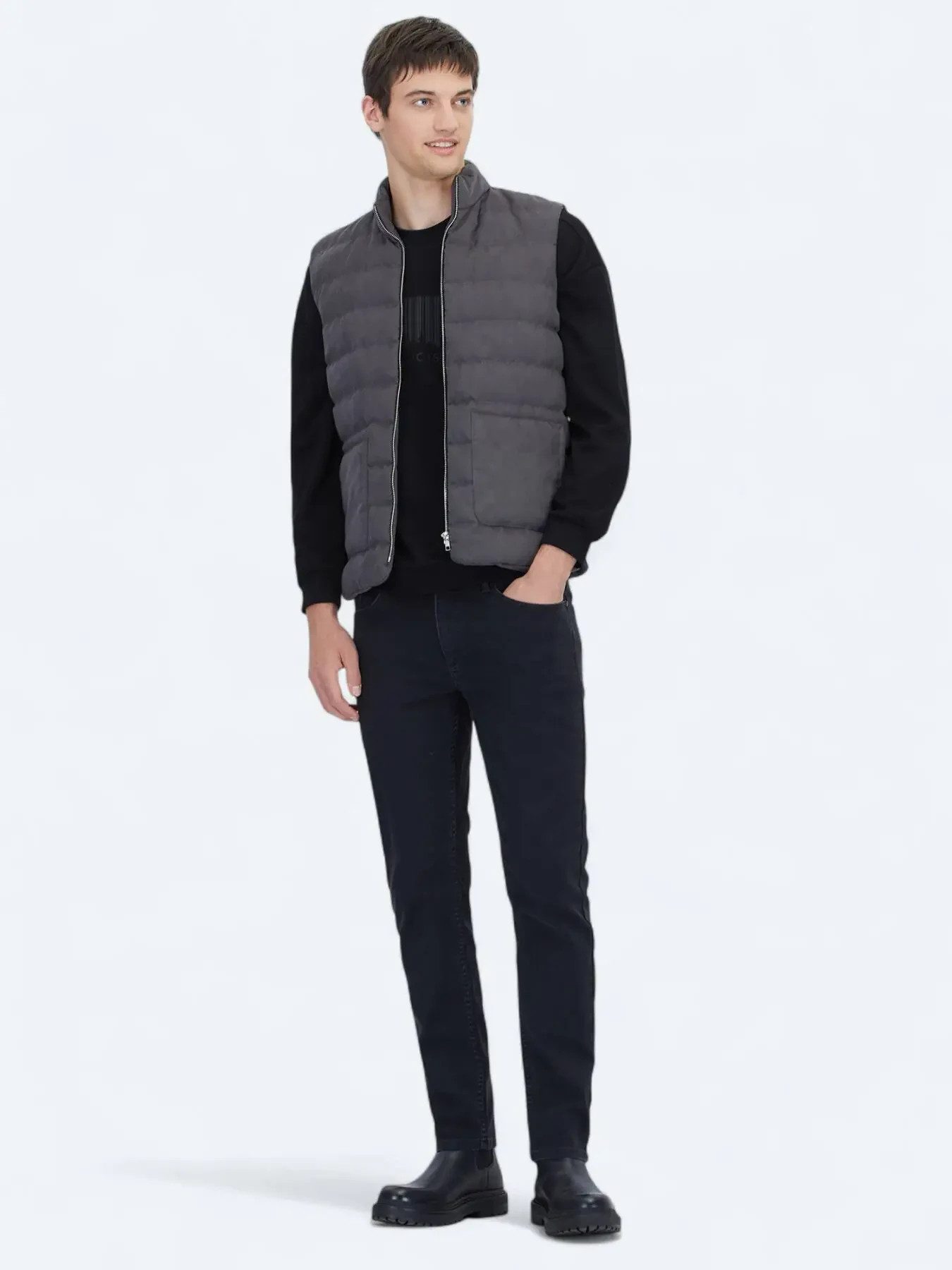 KİP Langmantel Grau Regular Fit Rollkragen Freizeit Web Puffer Weste