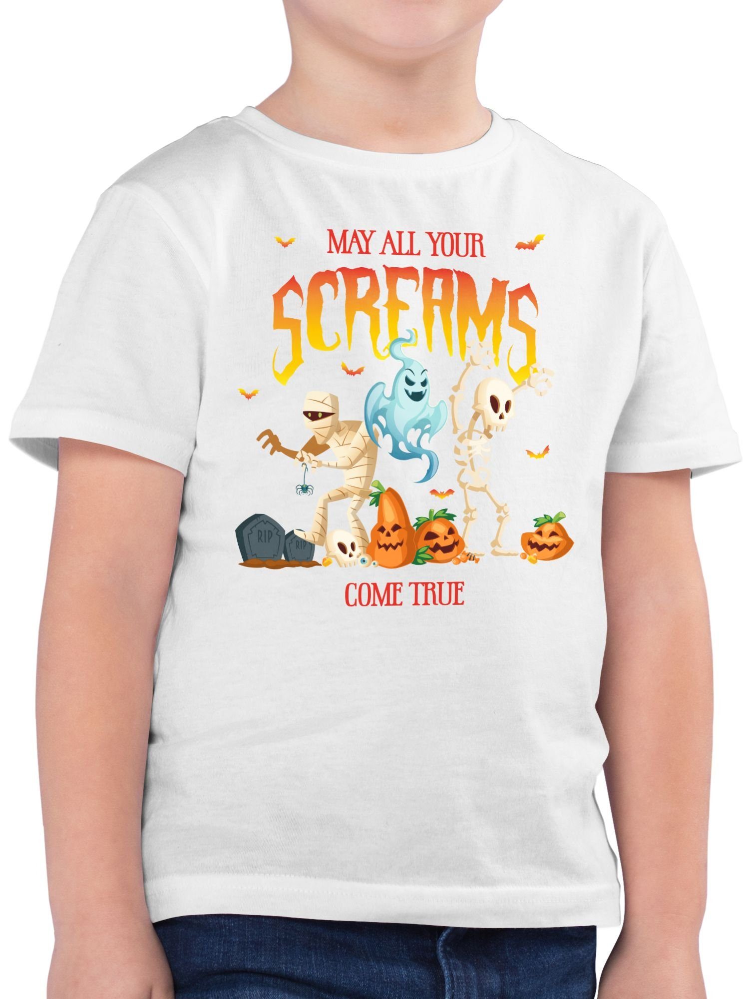 Shirtracer T-Shirt Geist Gespenst Zombie Skelett Halloween Kostüme für Kinder Jungs 02 Weiß