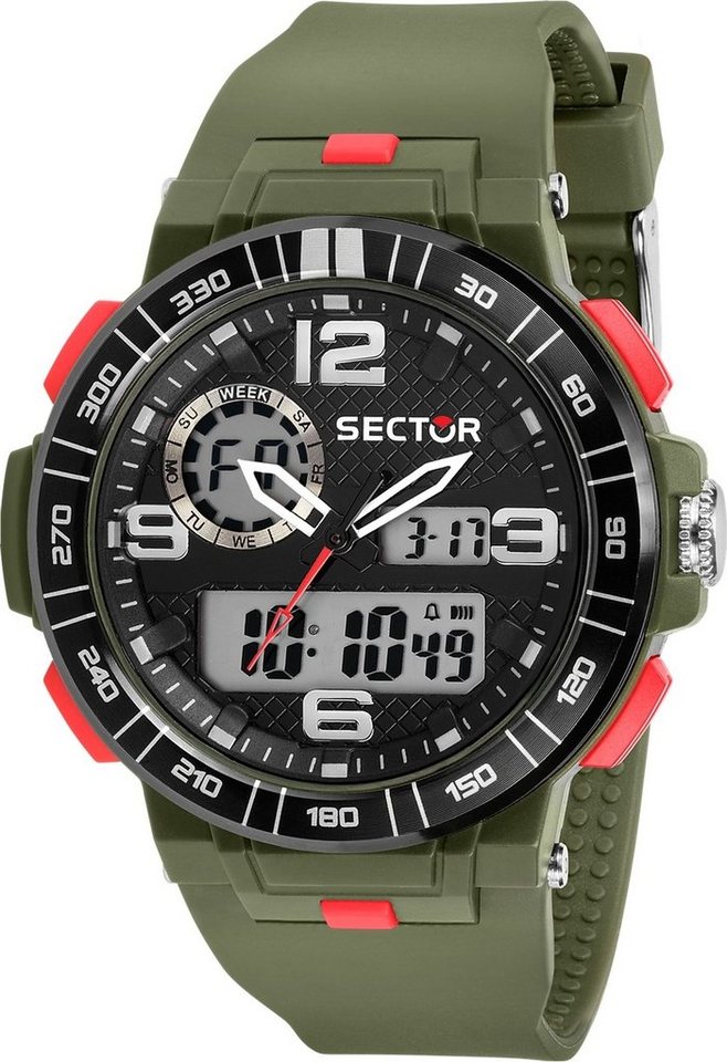 Sector Digitaluhr Sector Herren Armbanduhr Digital, Herren Armbanduhr  eckig, groß (40,3x39,7mm), PURarmband grün, Casual, Feinbearbeitung:  ABS-Kunststoff