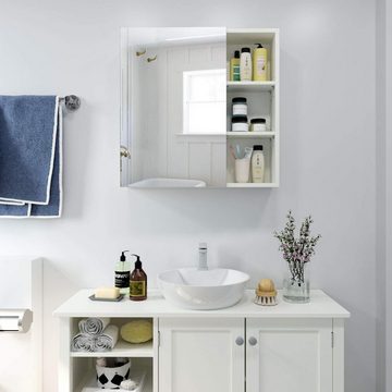 Homfa Spiegelschrank Badezimmerschrank mit 1 Tür und 3 Ablagen, Wandschrank, weiß, aus Holz
