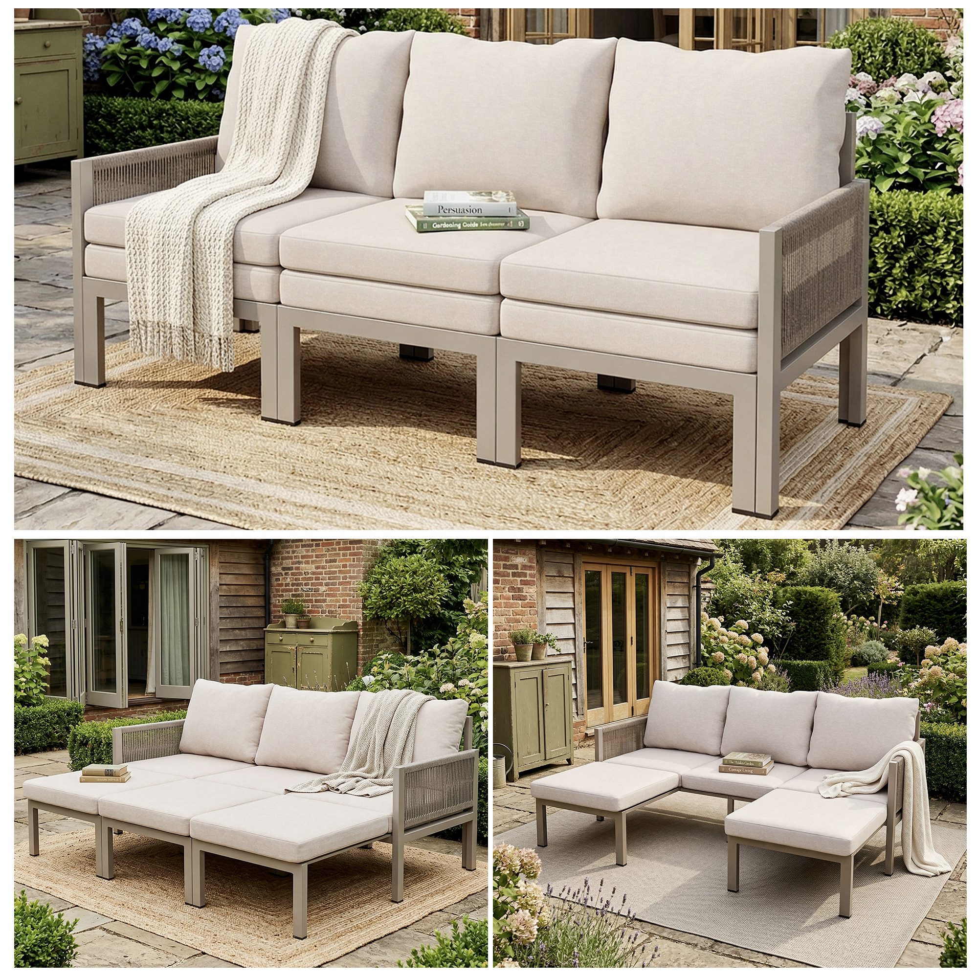 Flieks Gartenlounge-Set, 3-Sitzer Gartenmöbel, in einen 3-Sitzer-Liegesessel ausziehbar