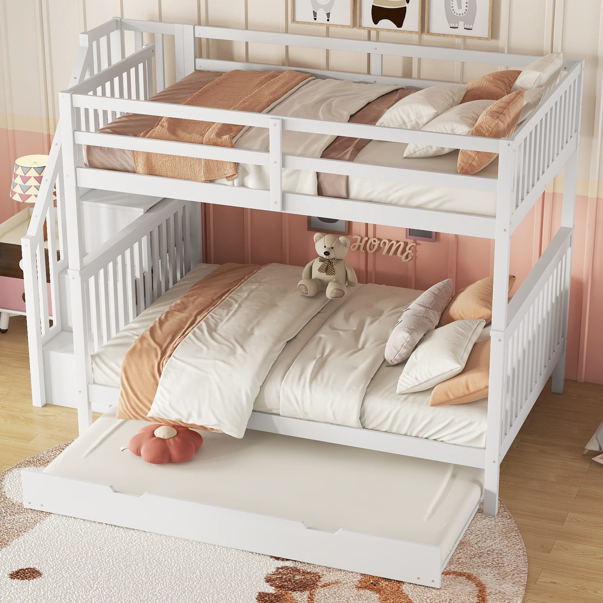 HAUSS SPOLE Etagenbett 140 x 200cm, mit ausziehbares Rollbett, Geländer,Tre günstig online kaufen